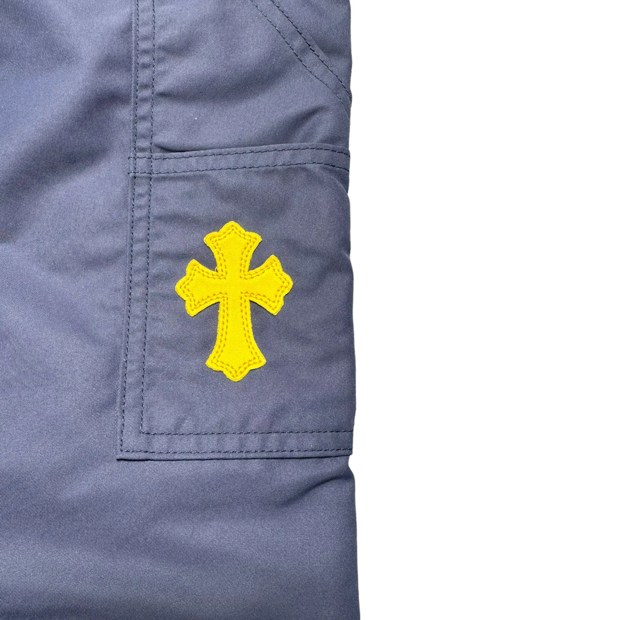 Chrome Hearts Leather Double Knee Nylon Carpenter Pants Navy Blue Yellow