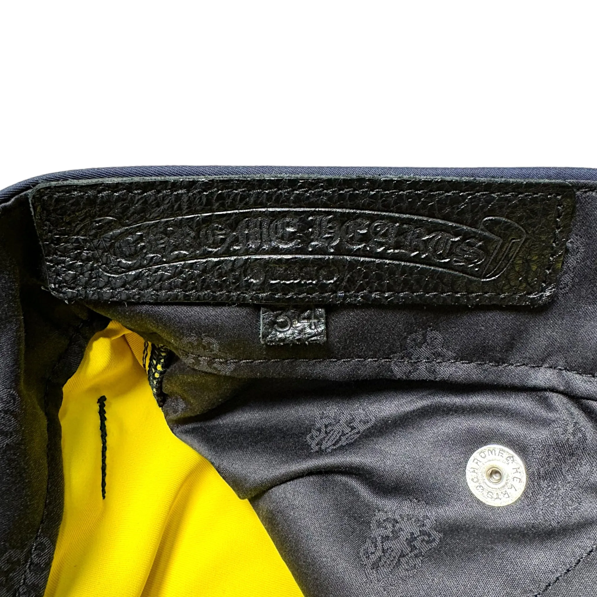 Chrome Hearts Leather Double Knee Nylon Carpenter Pants Navy Blue Yellow