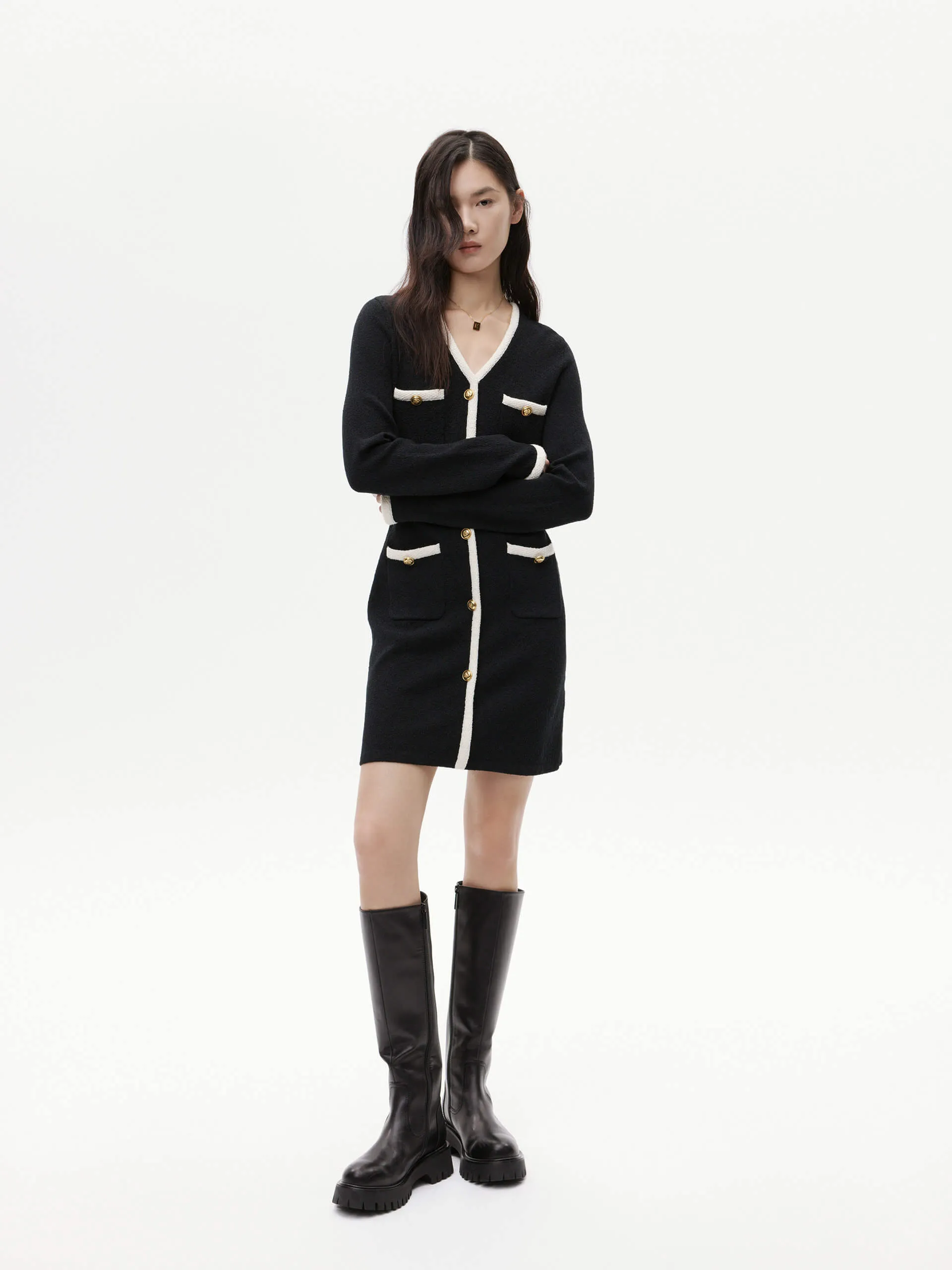 Contrast Details Knit Dress