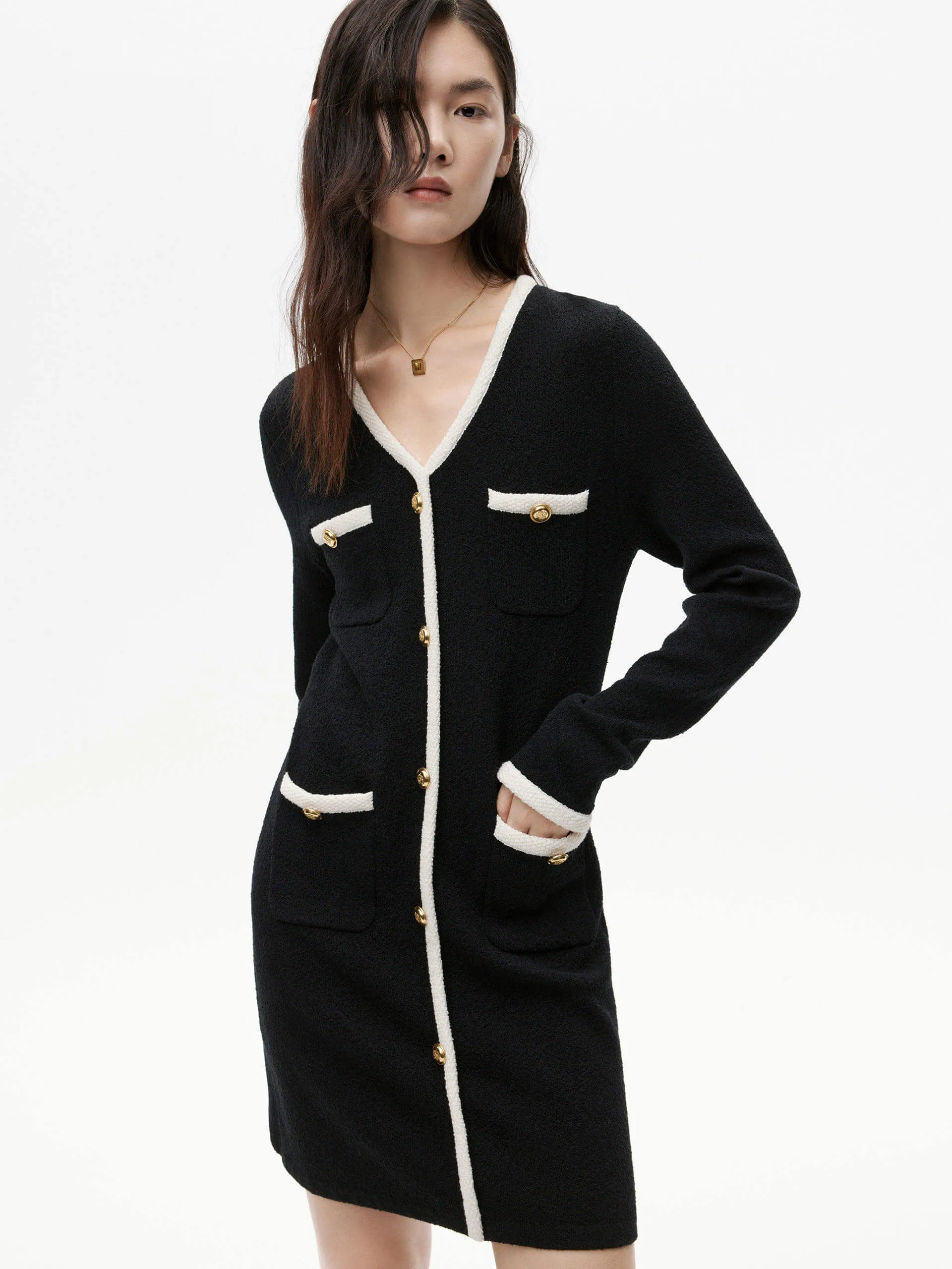 Contrast Details Knit Dress