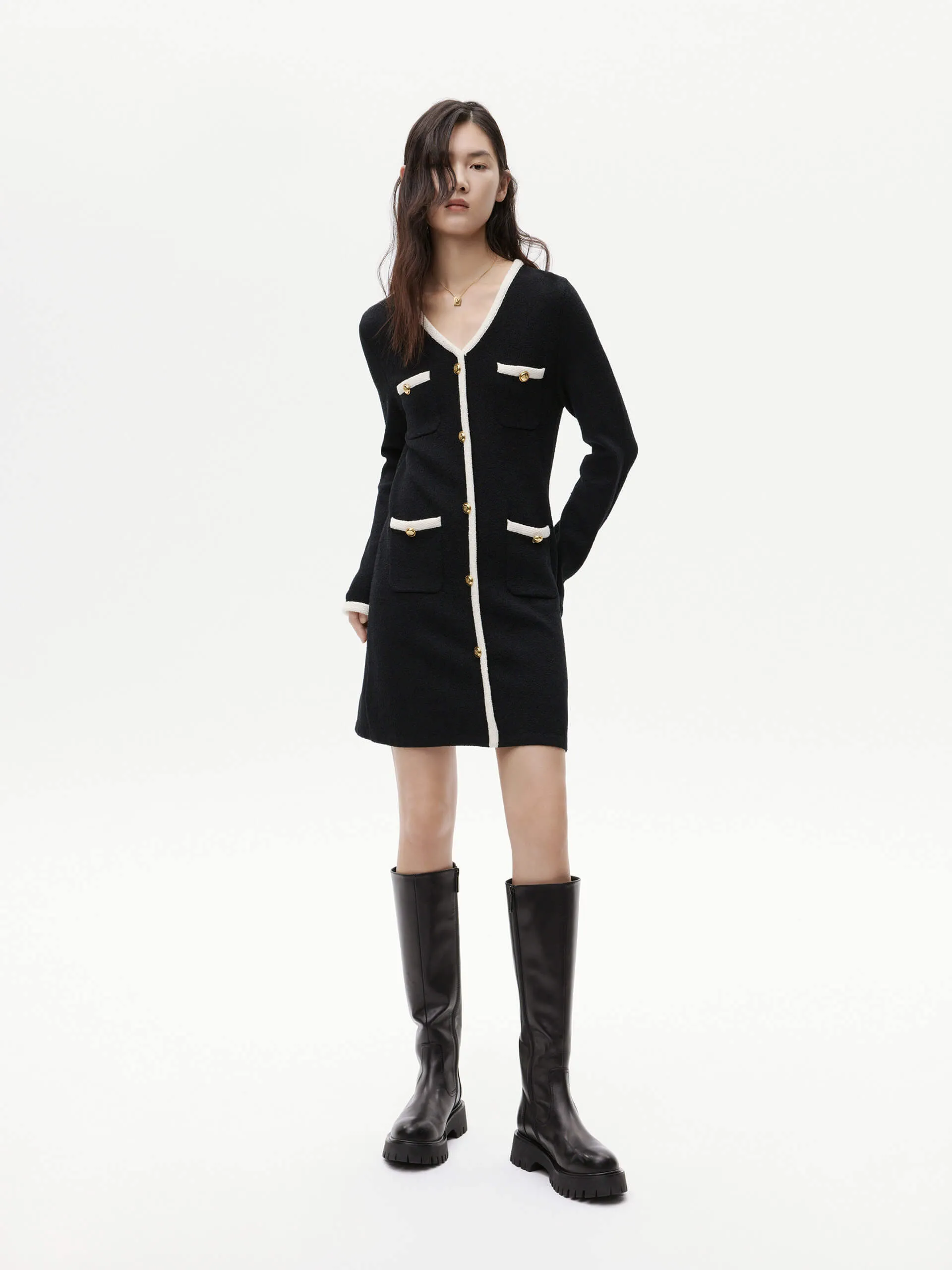 Contrast Details Knit Dress