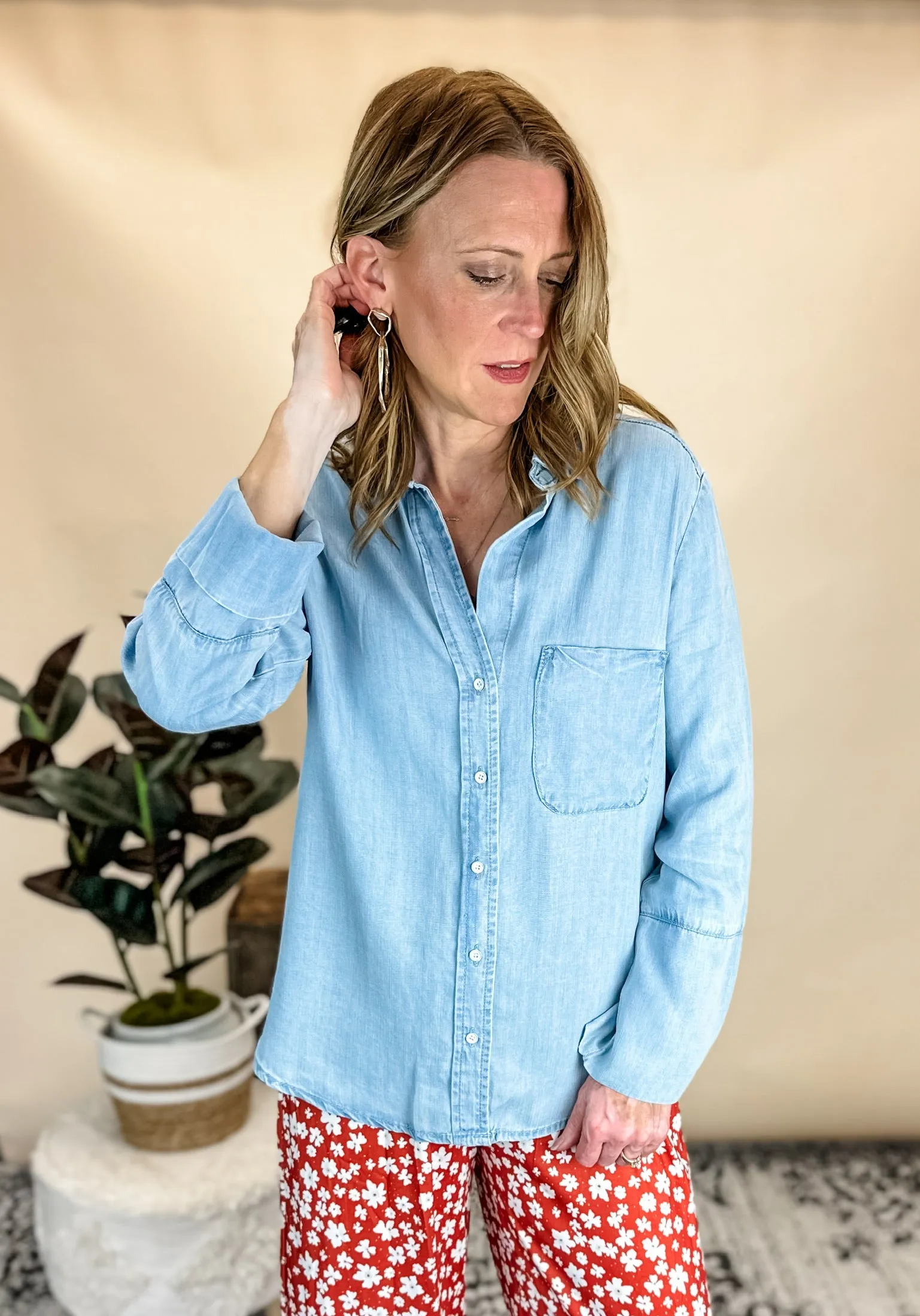 Cornerstone Button Down Tencel Shirt