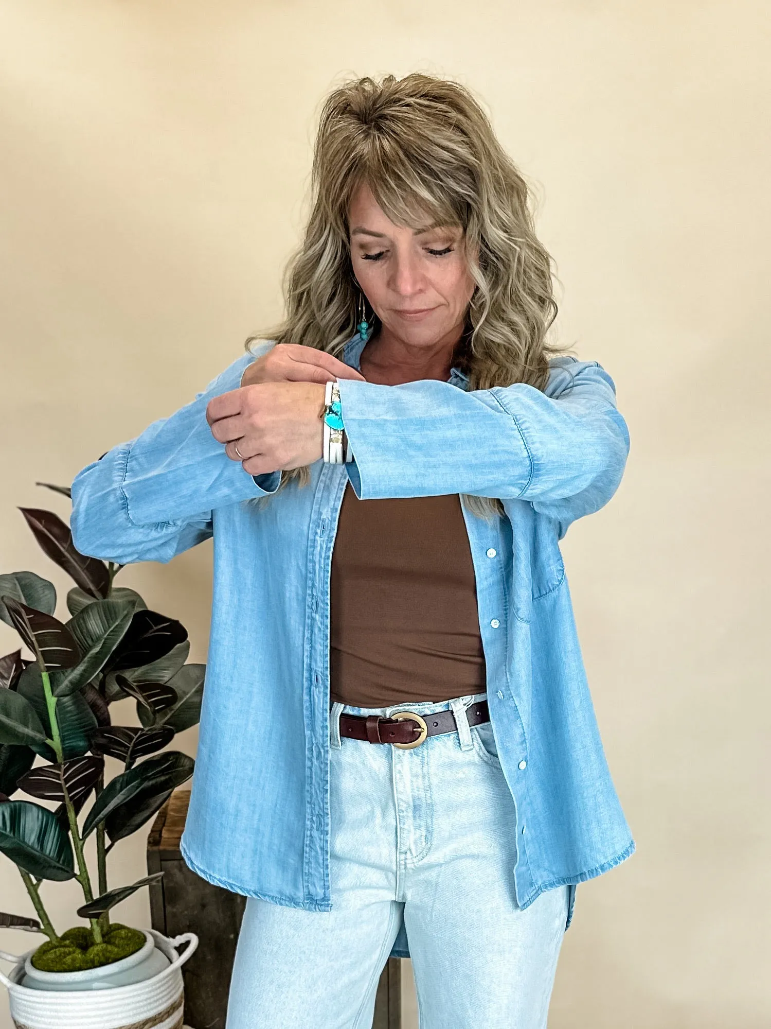 Cornerstone Button Down Tencel Shirt