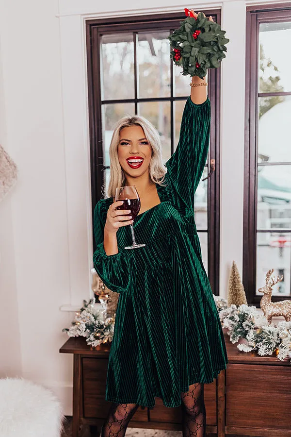 Cranberry Spritz Velvet Babydoll Dress in Hunter Green