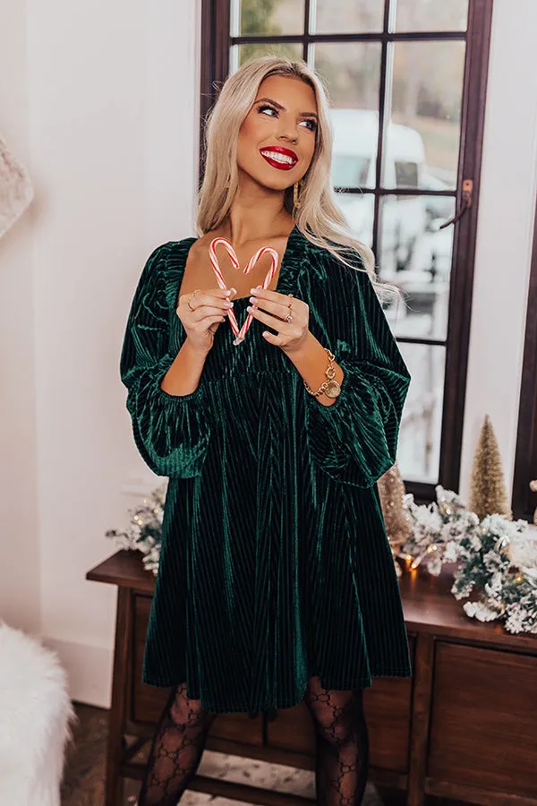 Cranberry Spritz Velvet Babydoll Dress in Hunter Green