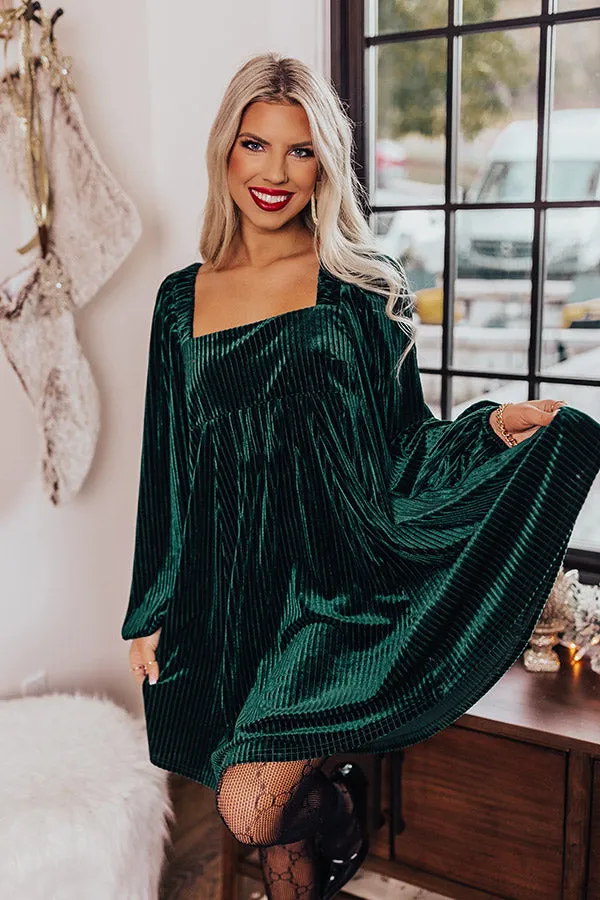 Cranberry Spritz Velvet Babydoll Dress in Hunter Green
