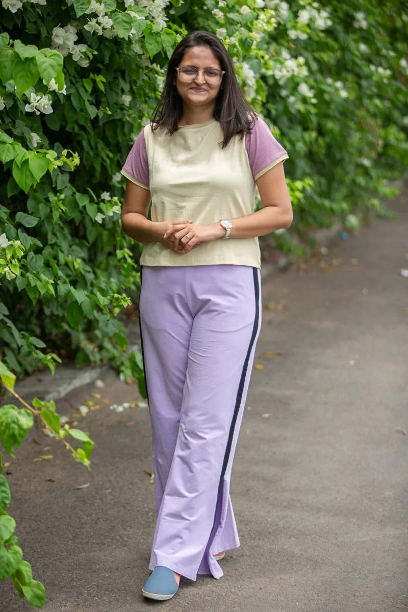 Cream Color-Blocked Women's Organic Cotton Crop Top