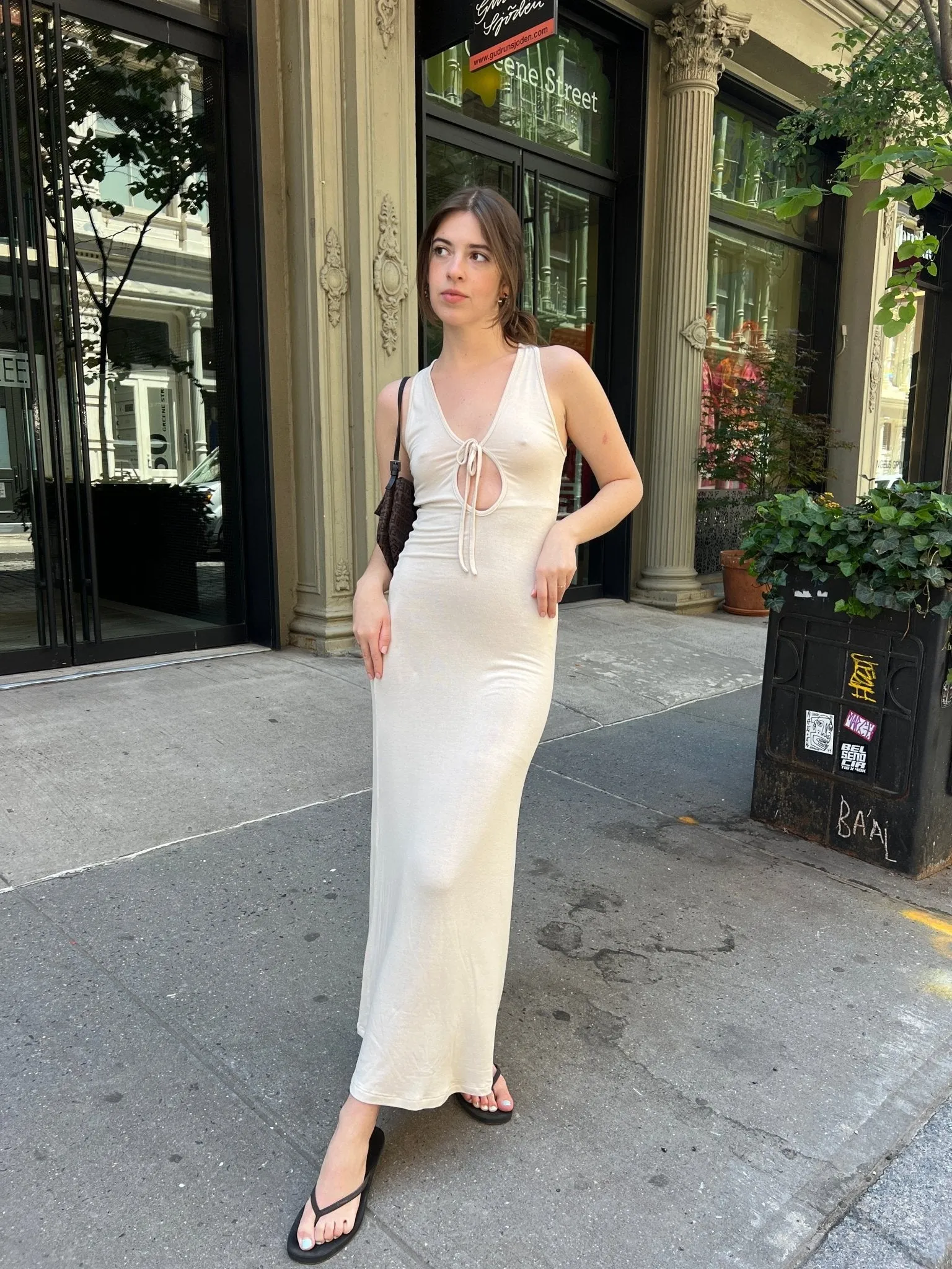 Cream Front Tie Aria Dress