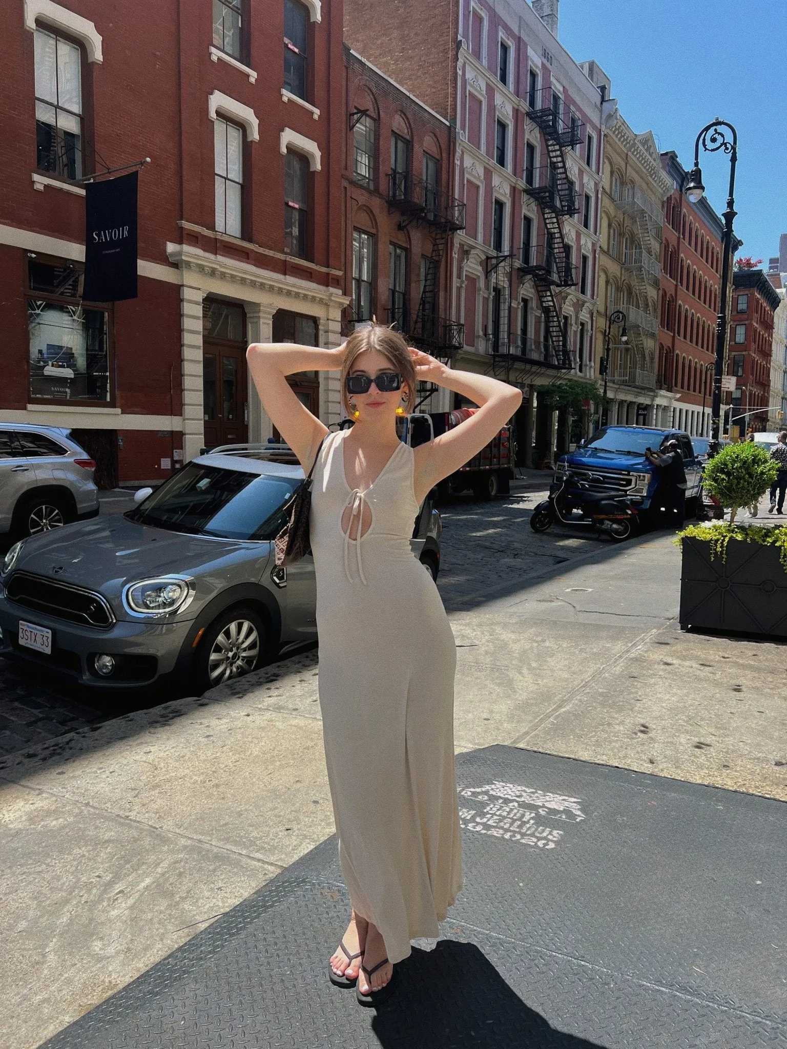 Cream Front Tie Aria Dress