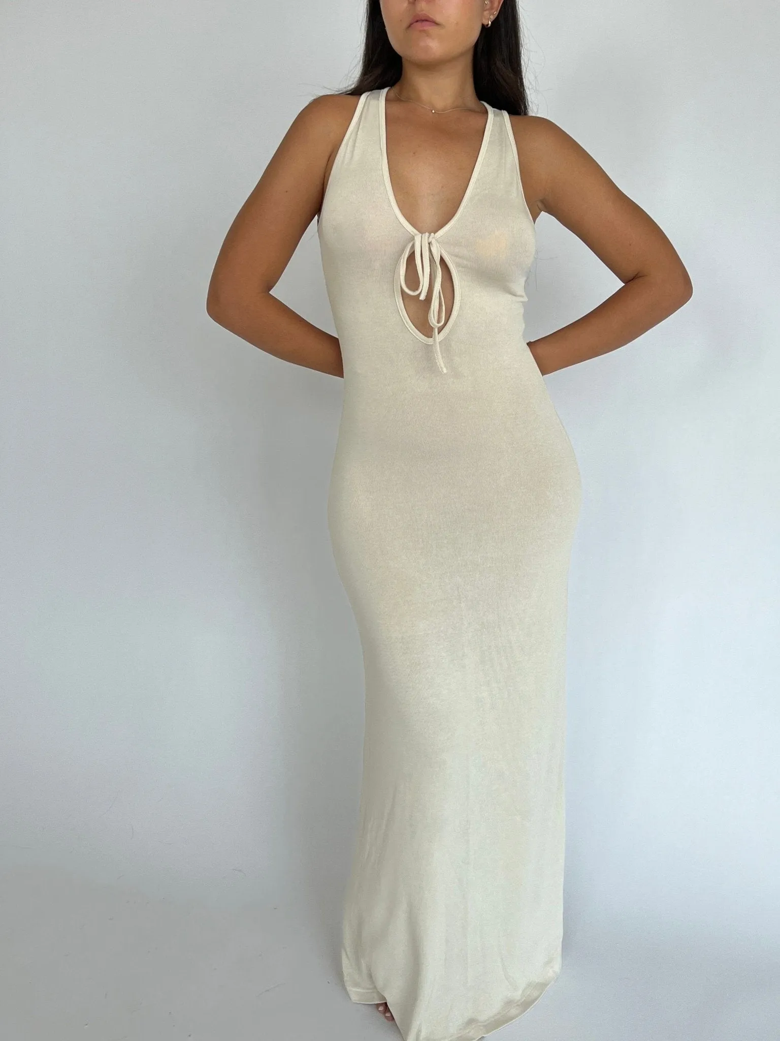 Cream Front Tie Aria Dress