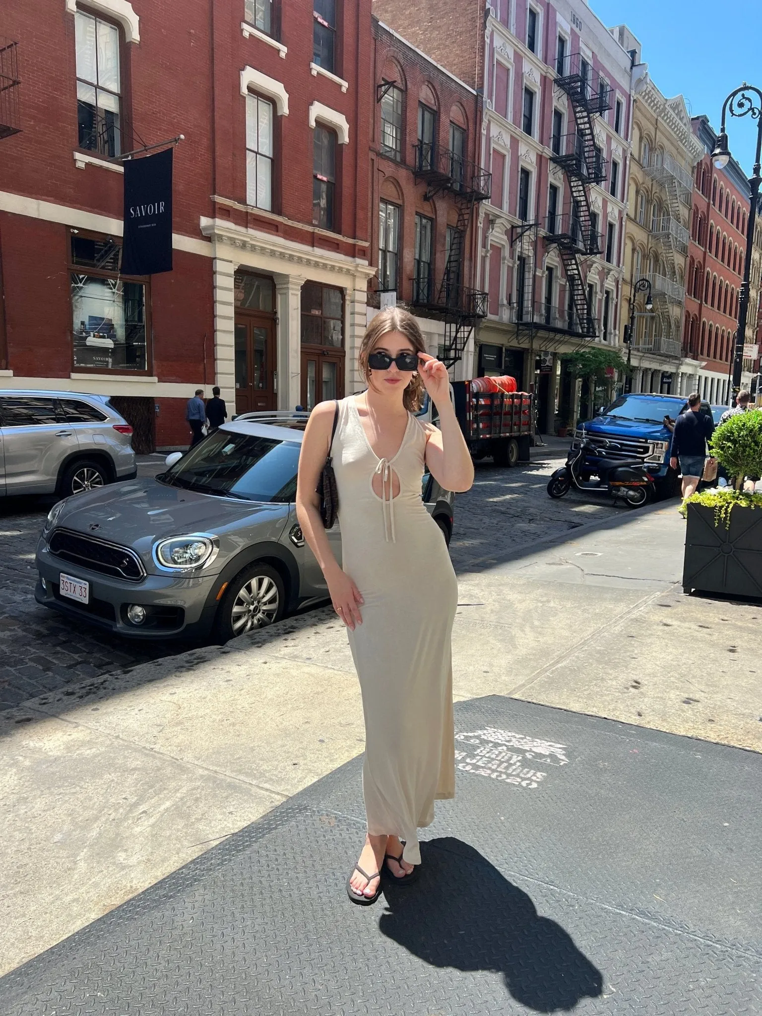 Cream Front Tie Aria Dress