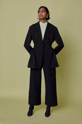 Cutout Drawcord Blazer - Black