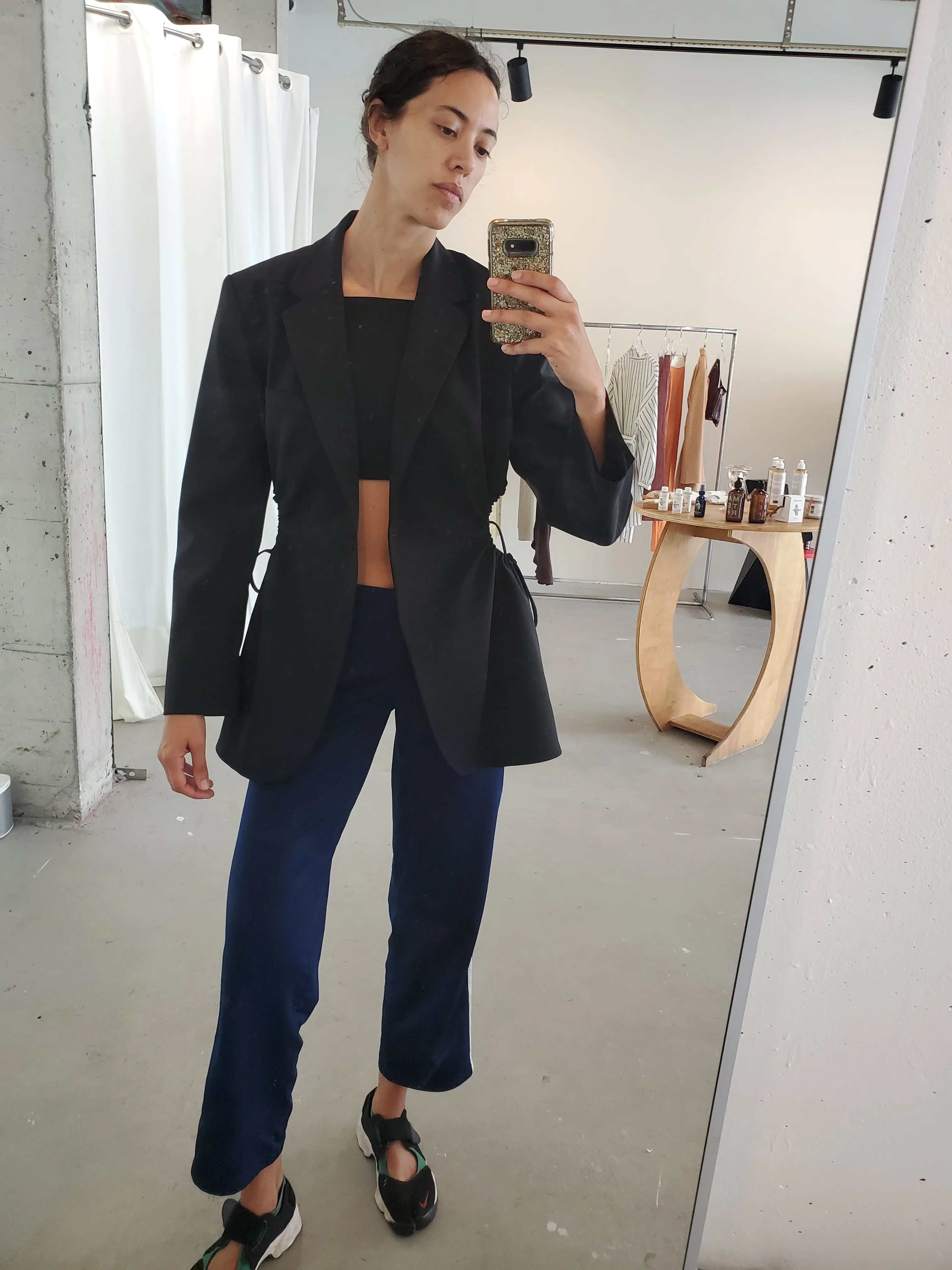 Cutout Drawcord Blazer - Black