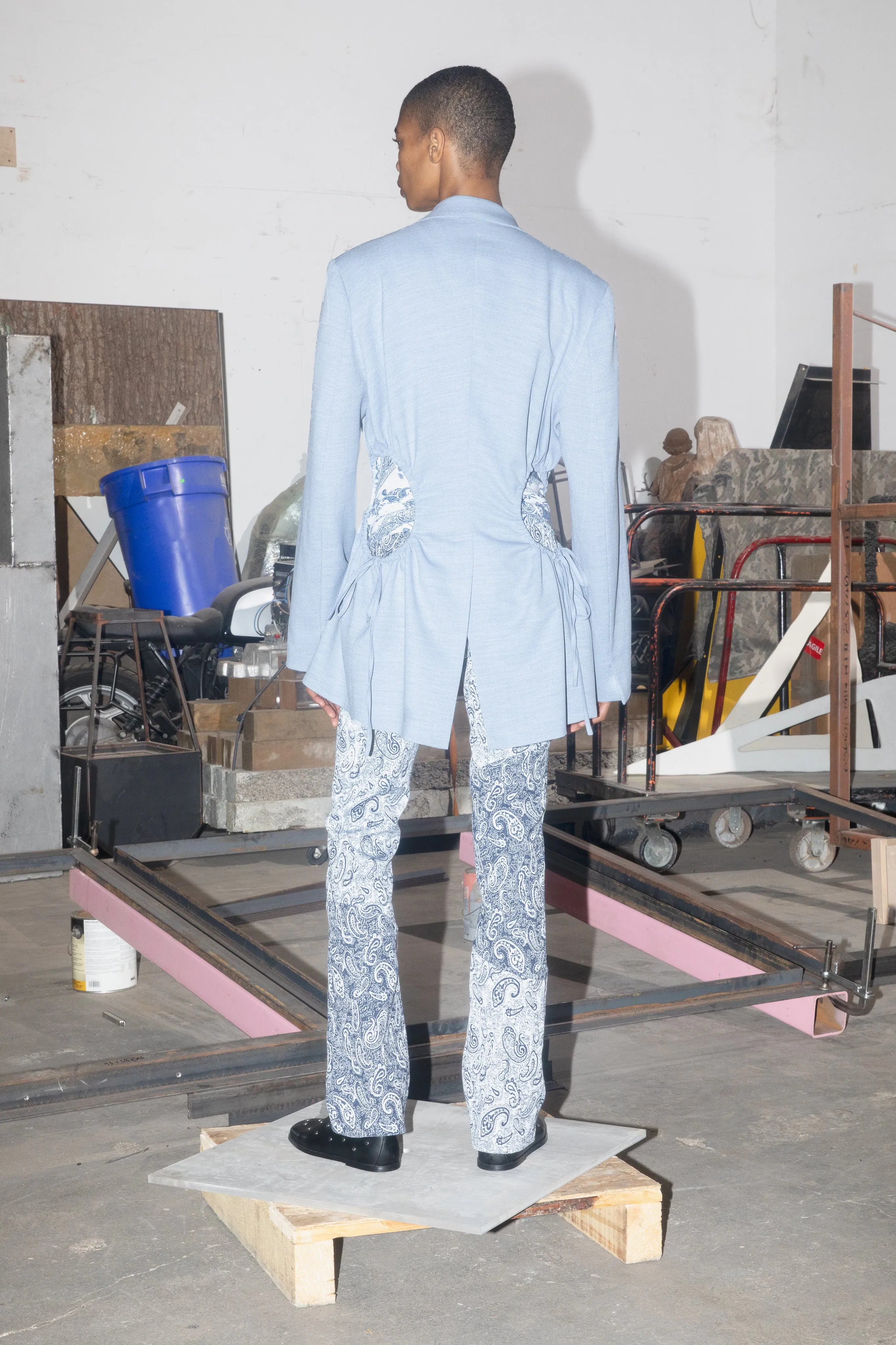 Cutout Drawcord Blazer - Celeste