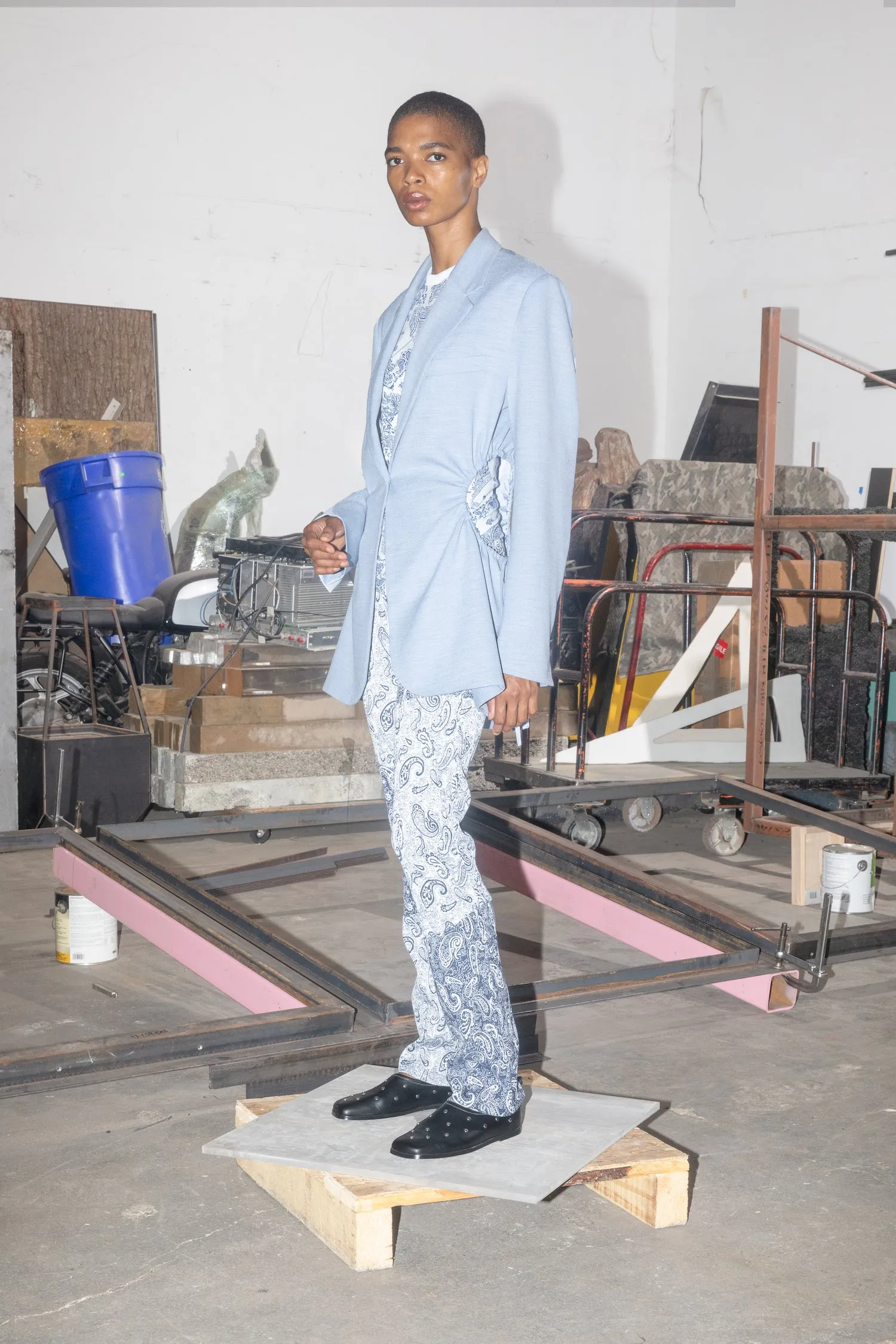 Cutout Drawcord Blazer - Celeste