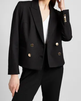 Double Breasted Novelty Button Blazer in Pitch Black