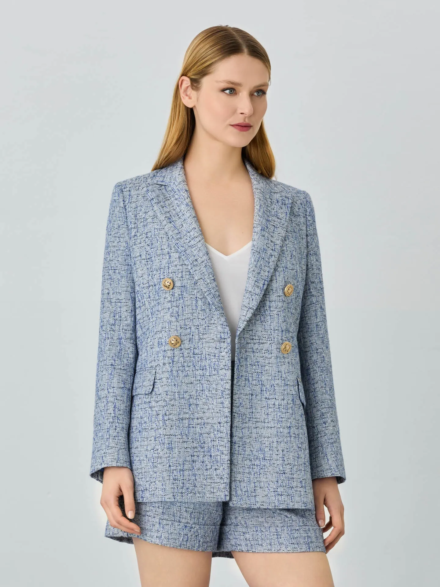 Double-Breasted Suit Blazer In Rayon Blend Tweed