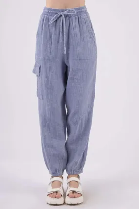 Drawstring Crinkle Gauze Cargo Pants by VERY J