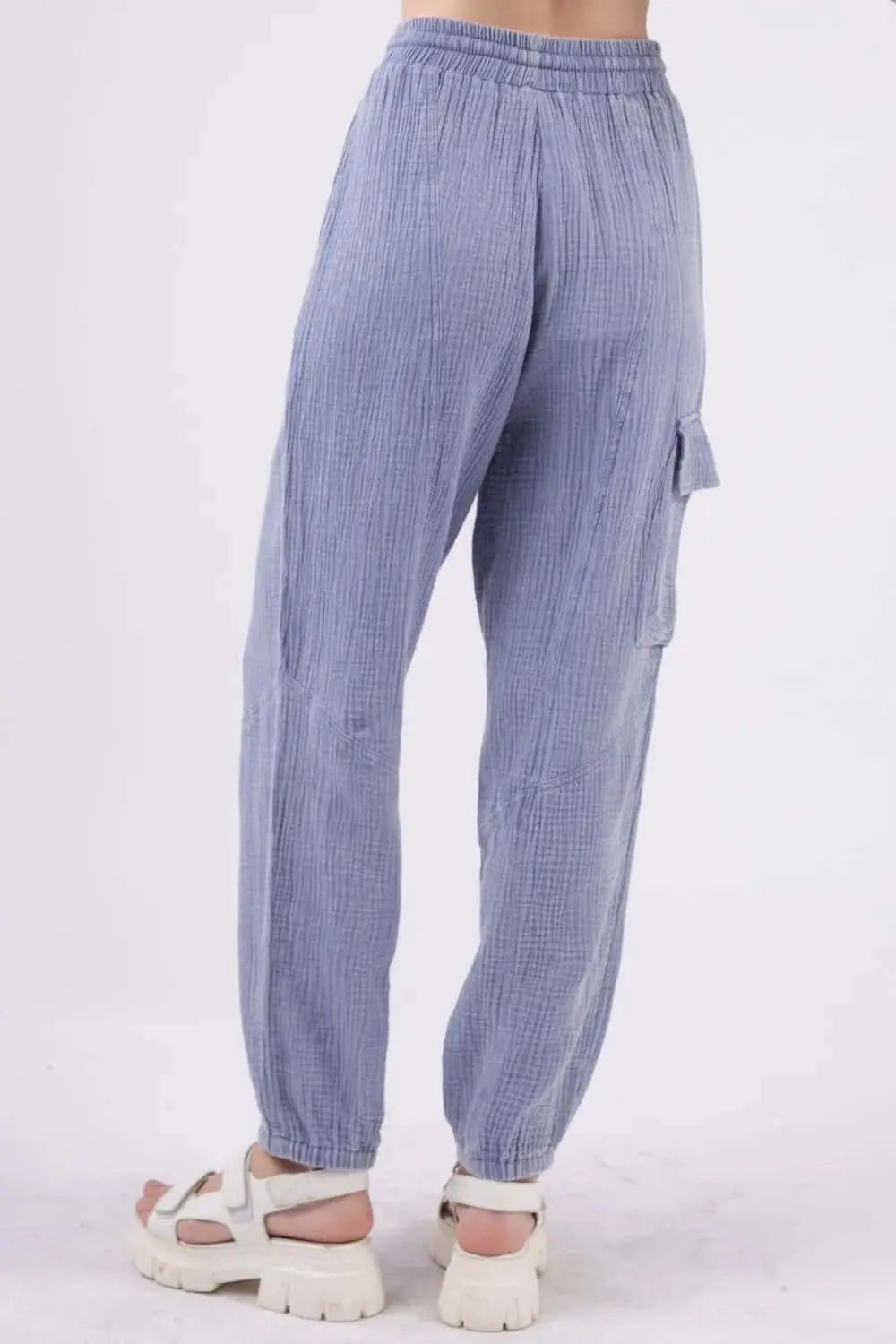 Drawstring Crinkle Gauze Cargo Pants by VERY J