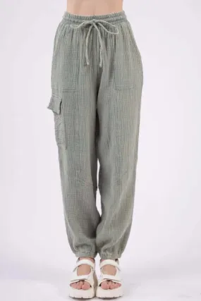 Drawstring Crinkle Gauze Cargo Pants by VERY J 