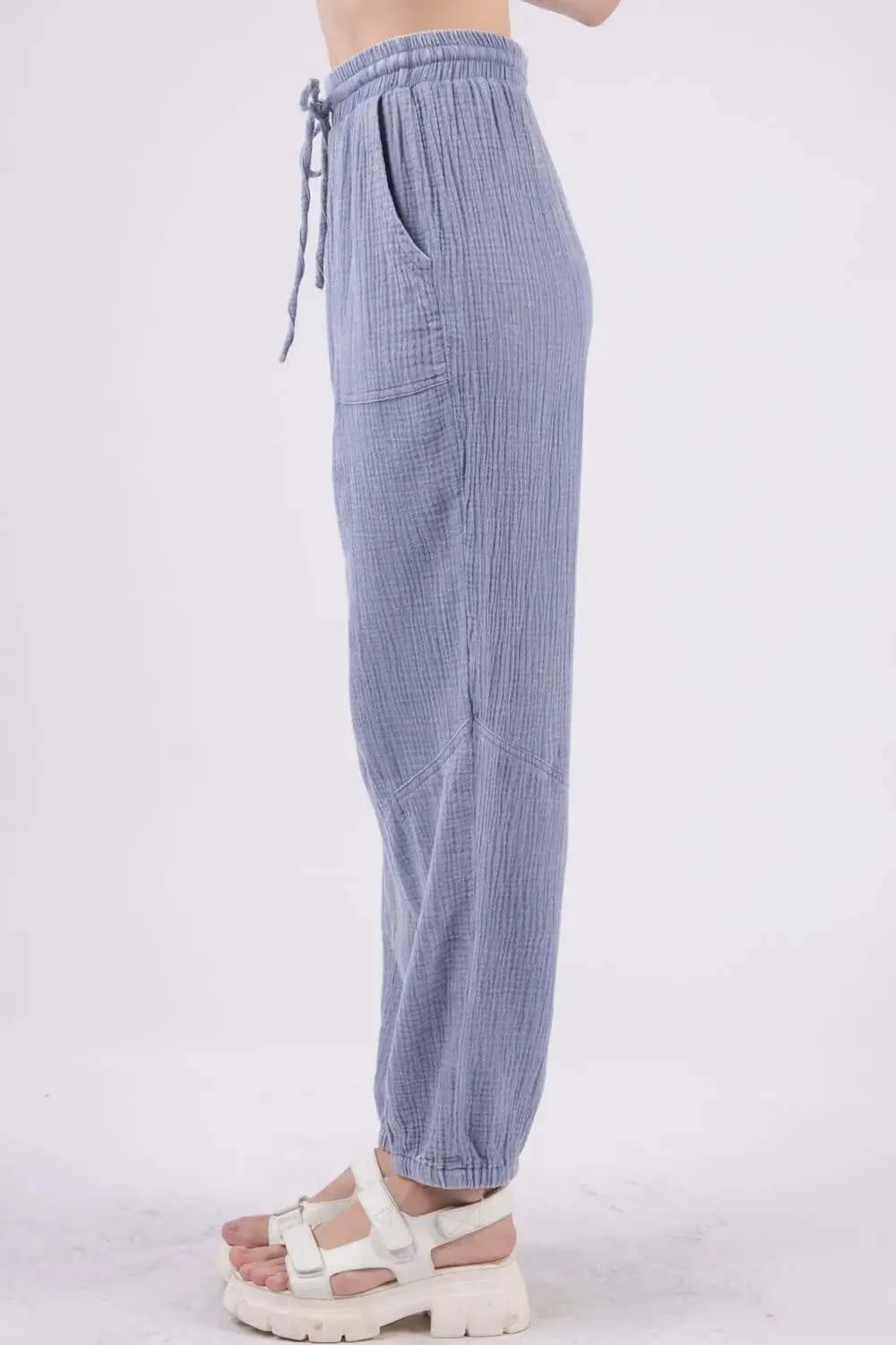 Drawstring Crinkle Gauze Cargo Pants by VERY J