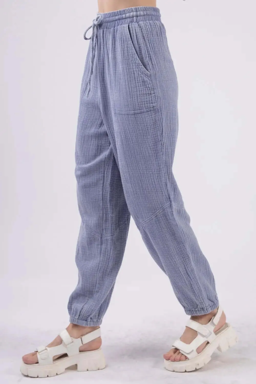 Drawstring Crinkle Gauze Cargo Pants by VERY J