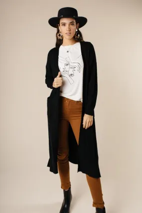 Duster Open Knit Cardigan in Black
