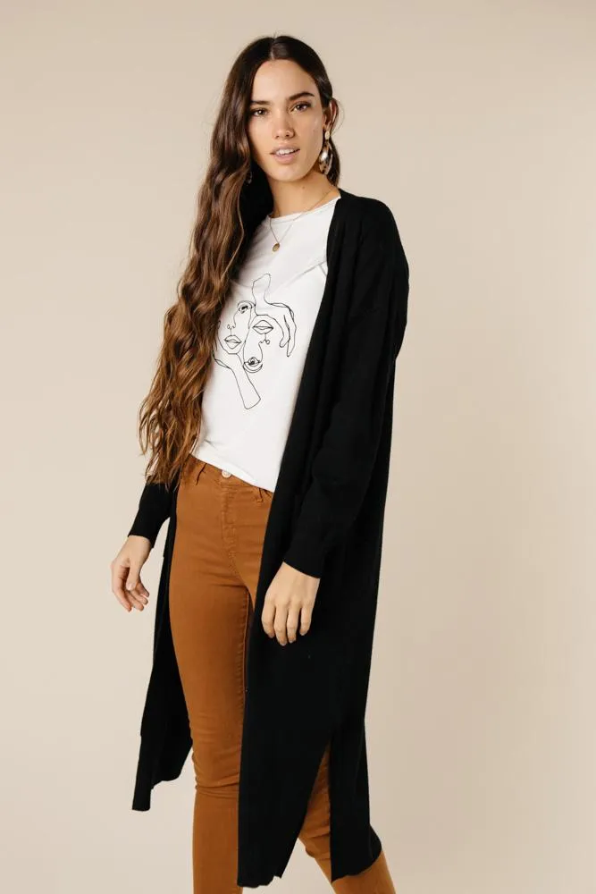 Duster Open Knit Cardigan in Black