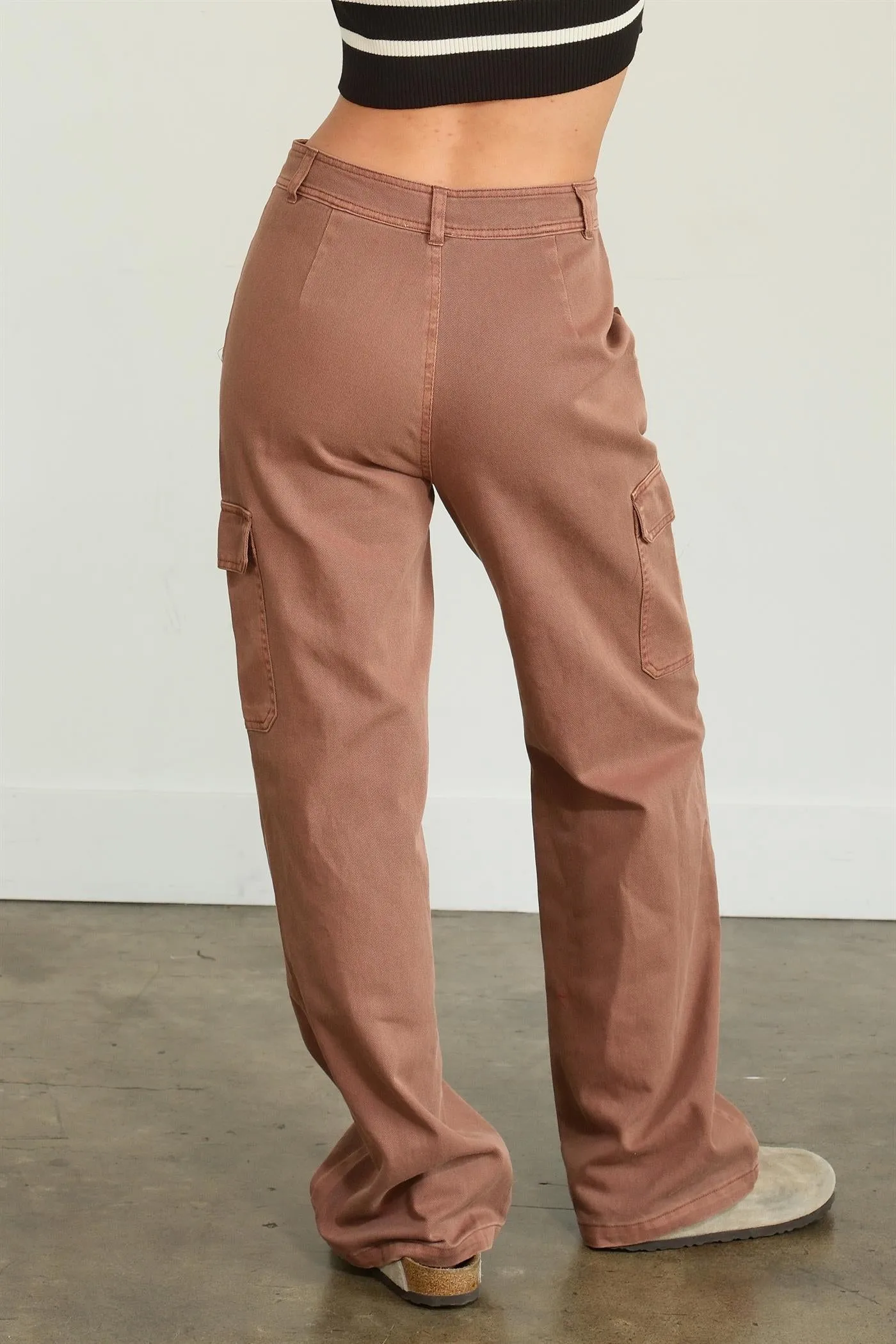 DZ23G026-HIGH WAIST WIDE LEG CARGO PANTS