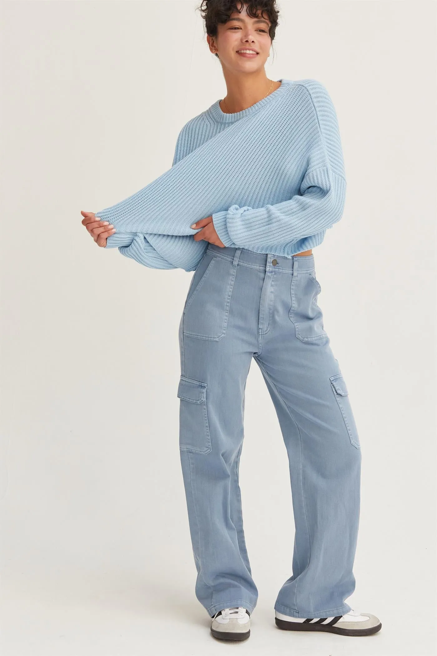 DZ23G026-HIGH WAIST WIDE LEG CARGO PANTS