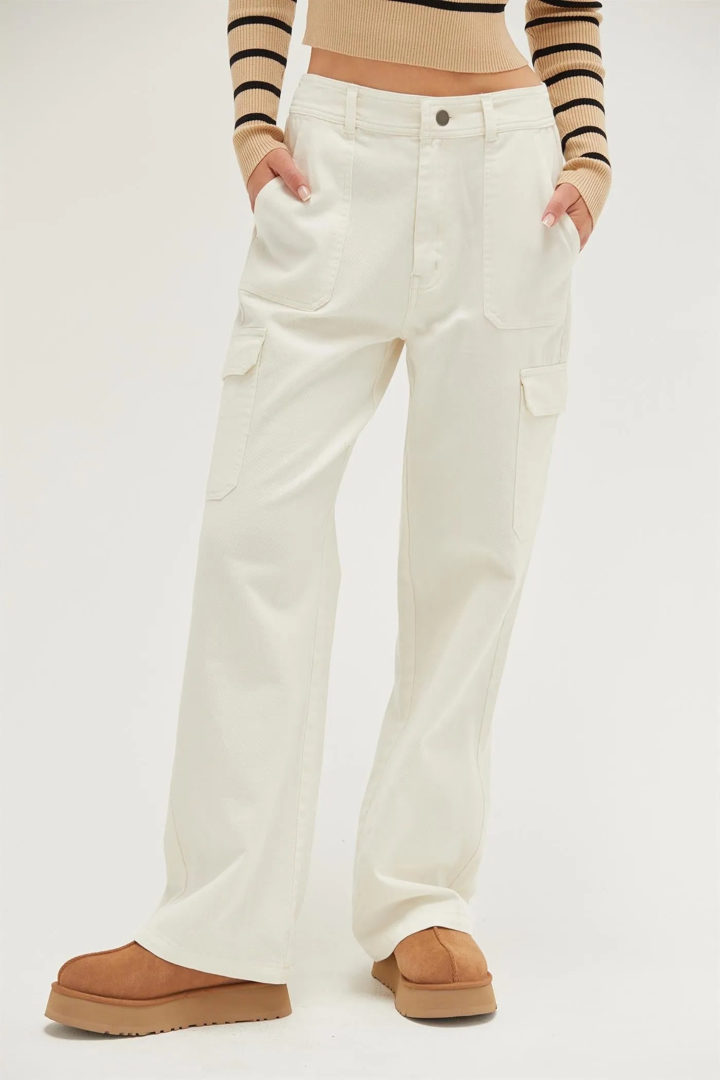 DZ23G026-HIGH WAIST WIDE LEG CARGO PANTS