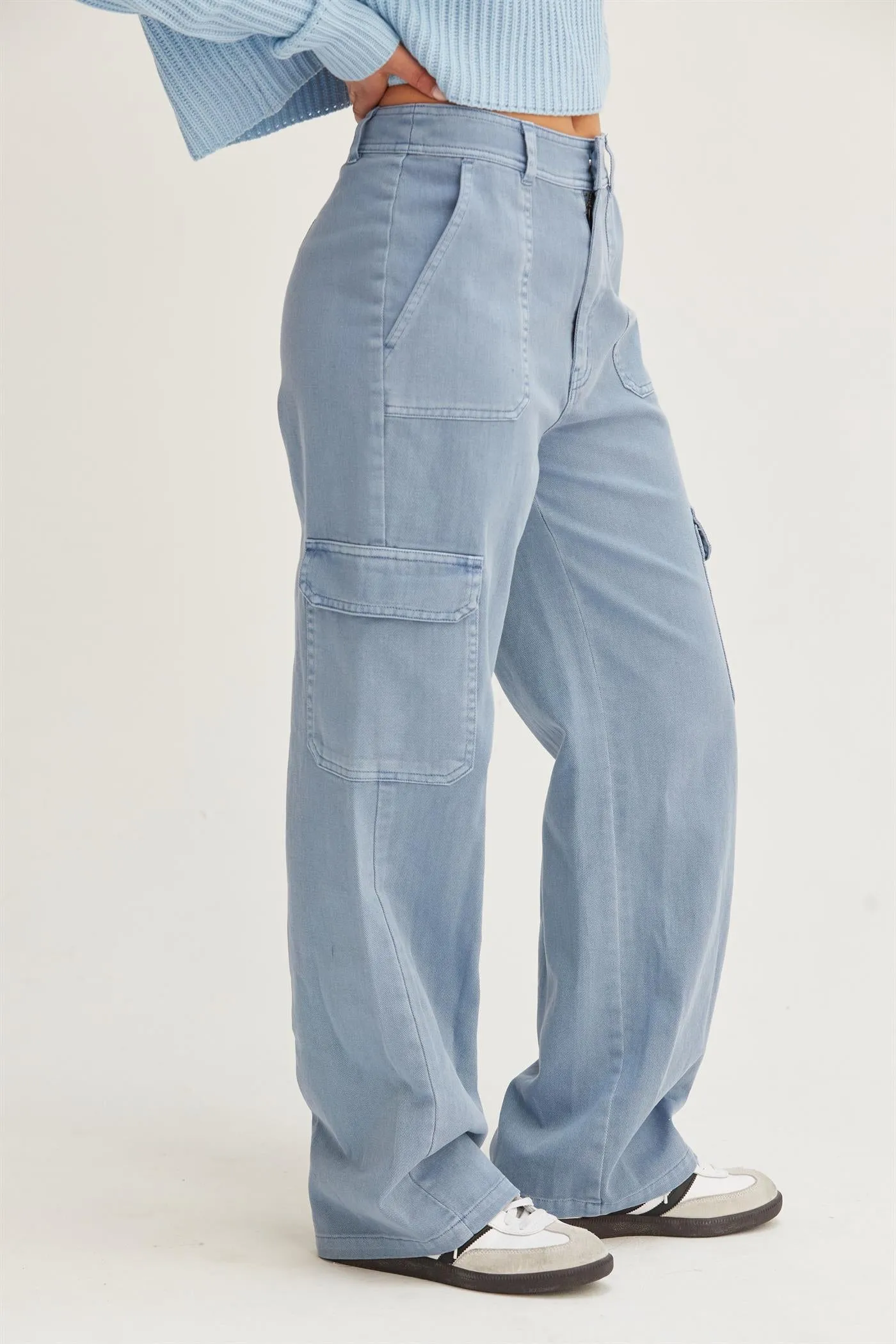 DZ23G026-HIGH WAIST WIDE LEG CARGO PANTS