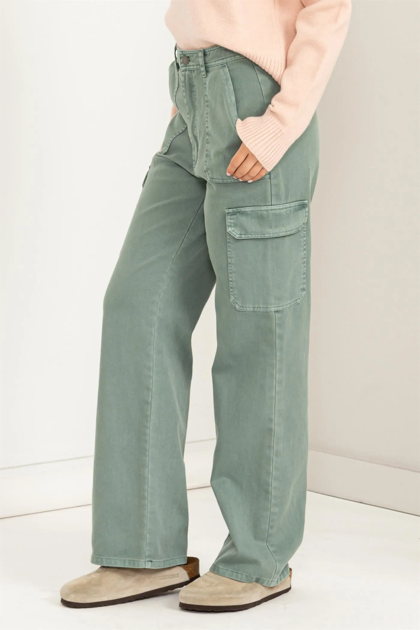 DZ23G026-HIGH WAIST WIDE LEG CARGO PANTS