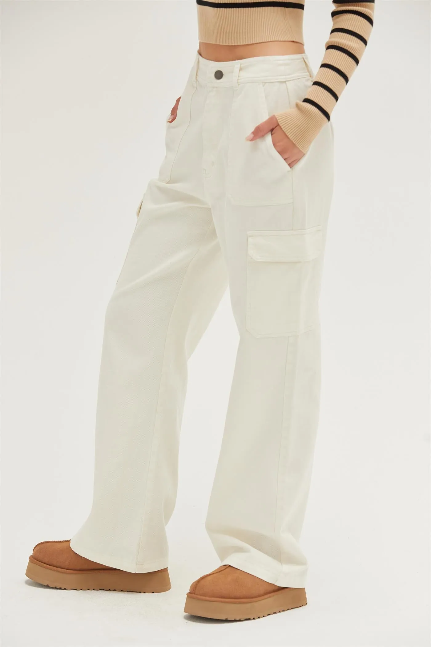 DZ23G026-HIGH WAIST WIDE LEG CARGO PANTS