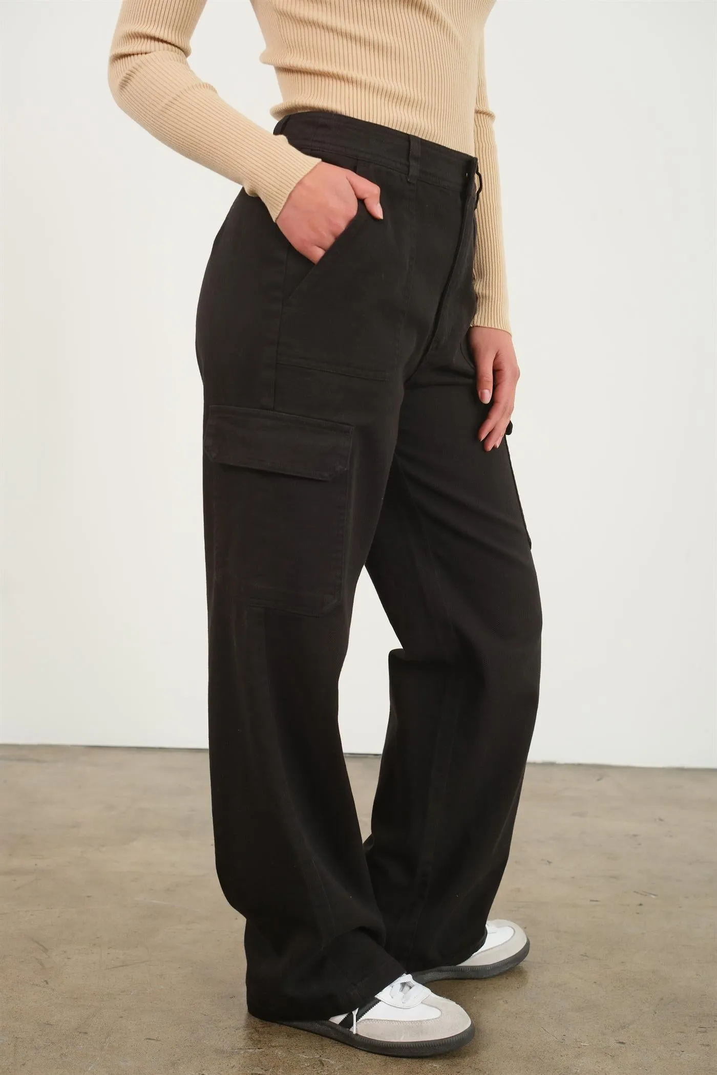 DZ23G026-HIGH WAIST WIDE LEG CARGO PANTS