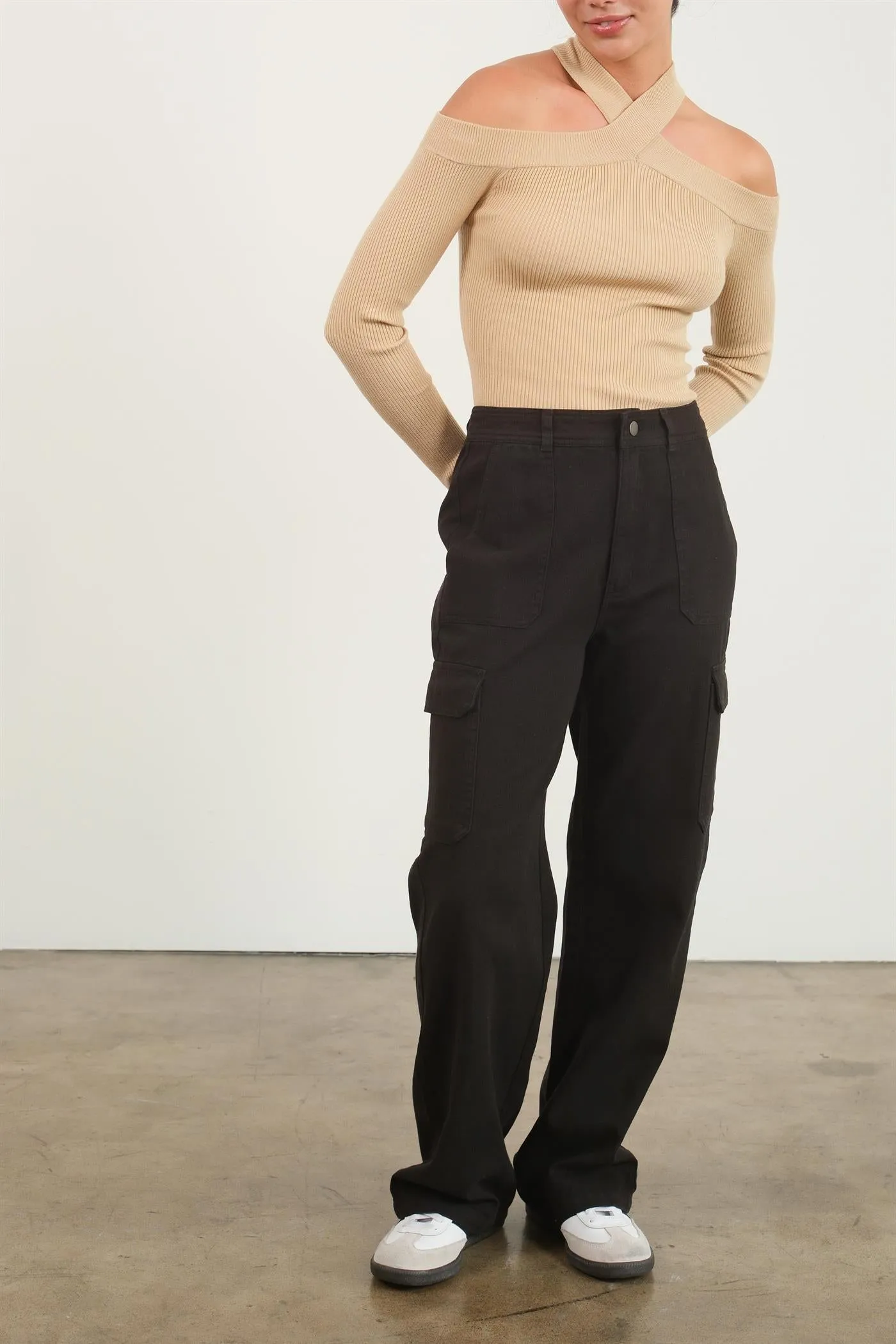 DZ23G026-HIGH WAIST WIDE LEG CARGO PANTS