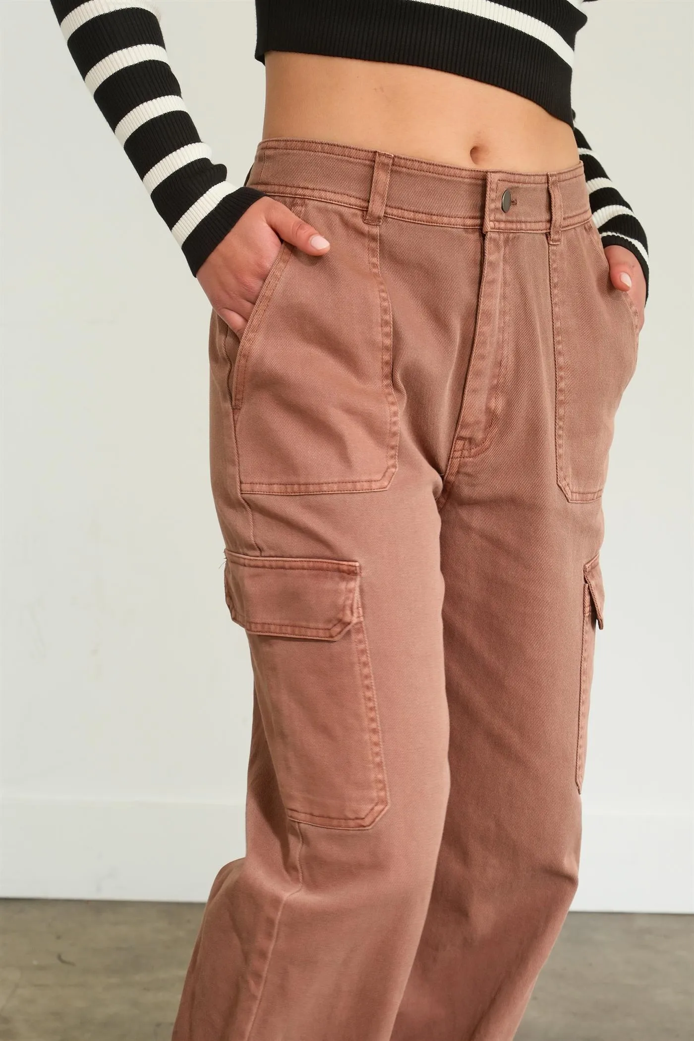 DZ23G026-HIGH WAIST WIDE LEG CARGO PANTS