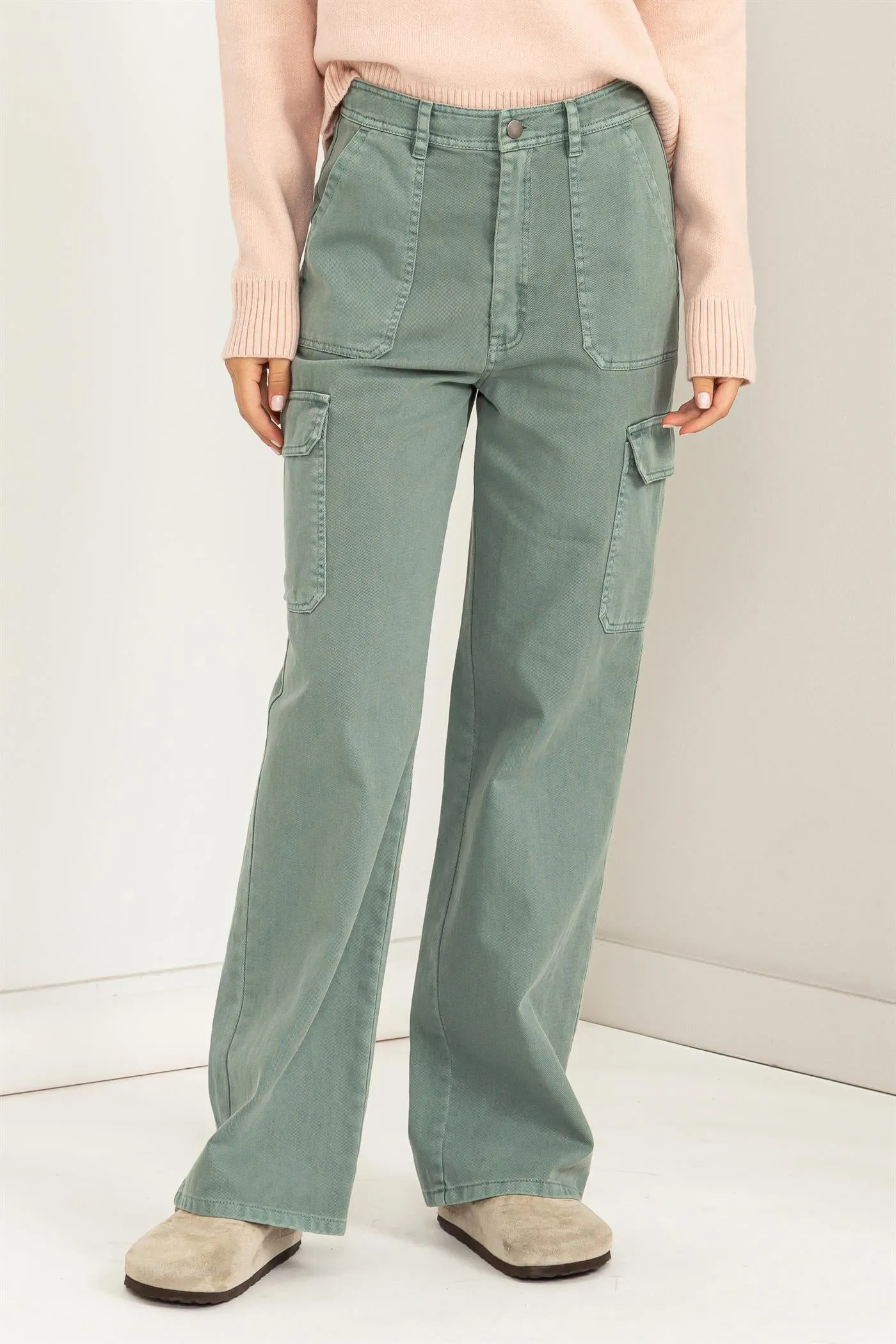 DZ23G026-HIGH WAIST WIDE LEG CARGO PANTS