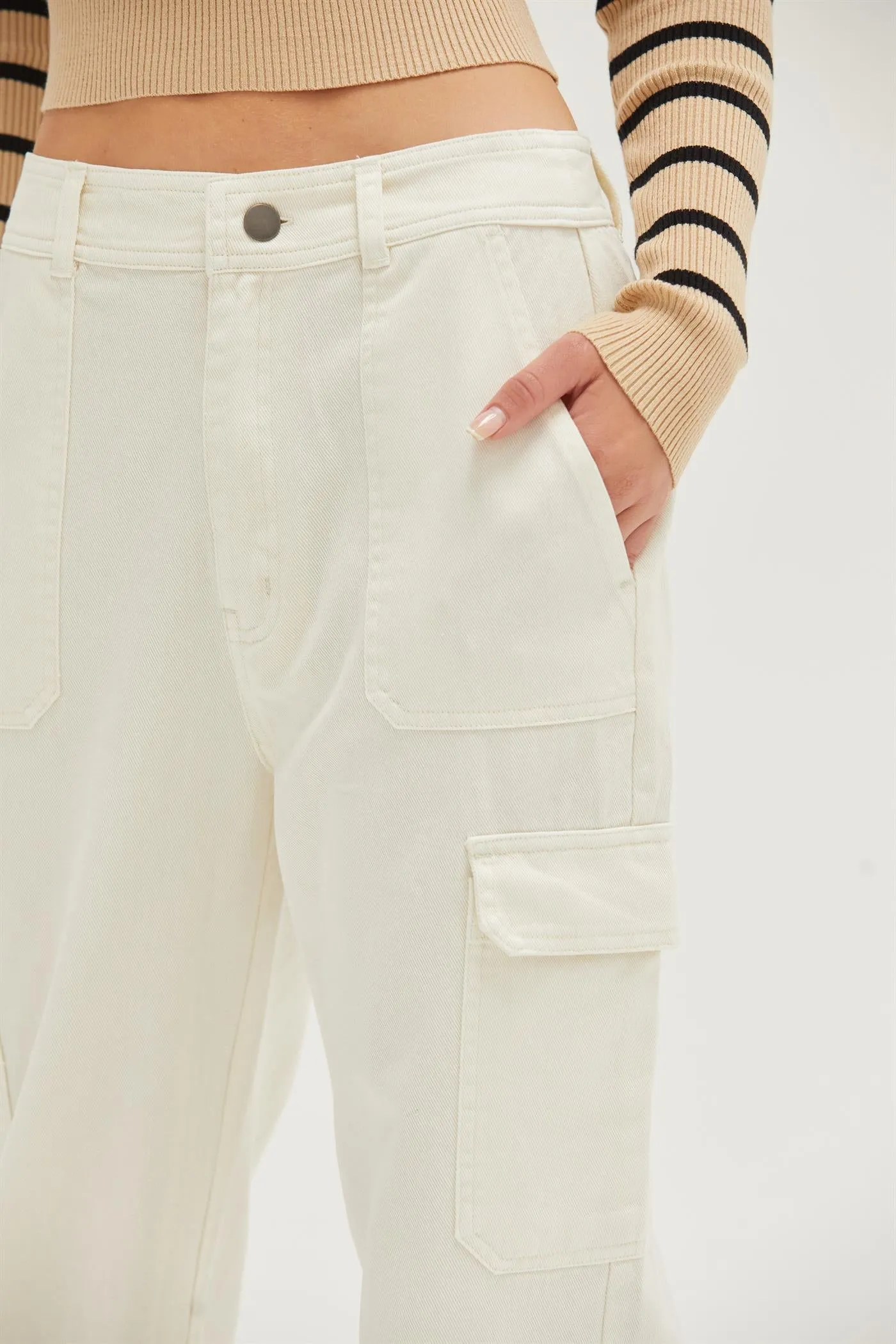 DZ23G026-HIGH WAIST WIDE LEG CARGO PANTS