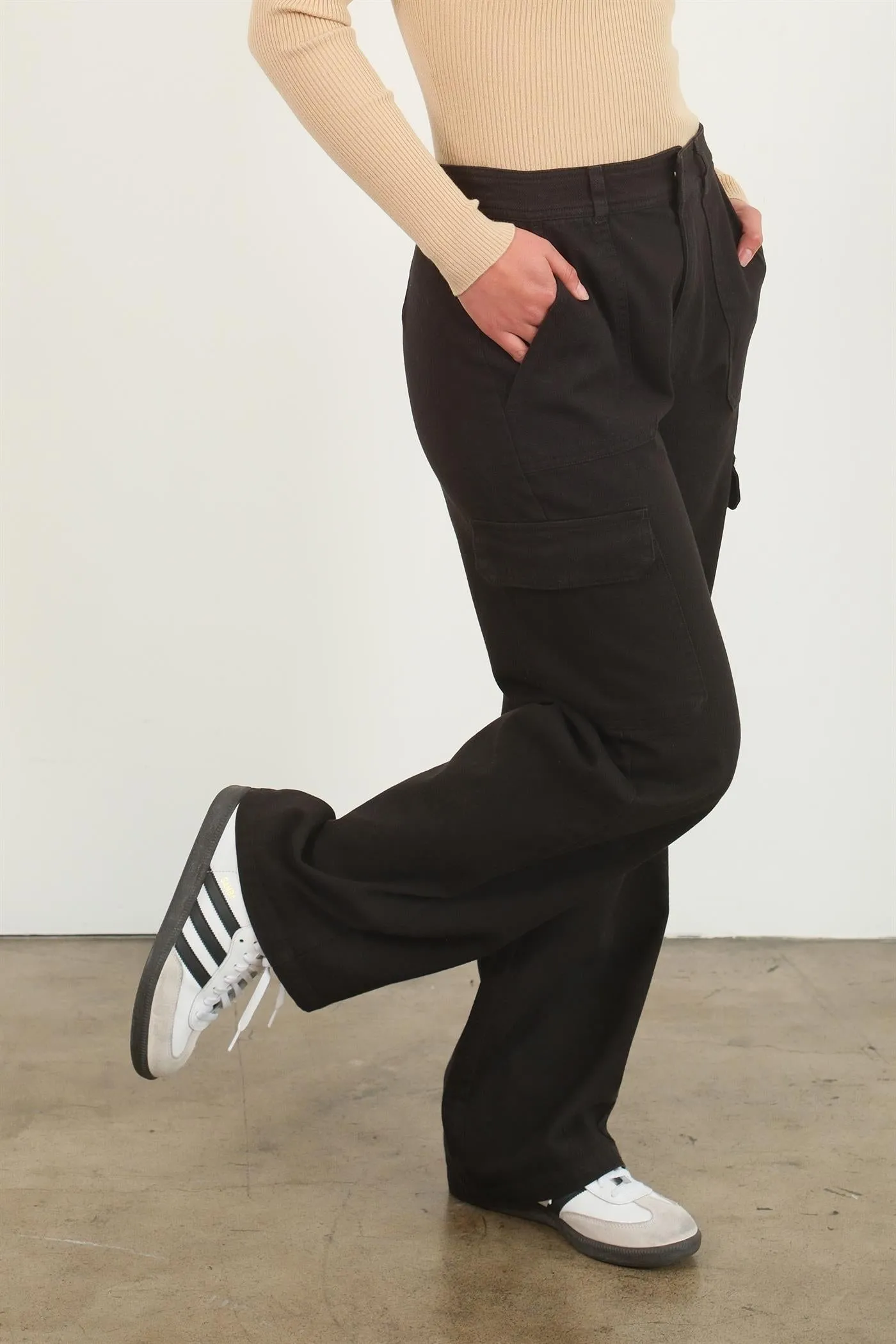 DZ23G026-HIGH WAIST WIDE LEG CARGO PANTS