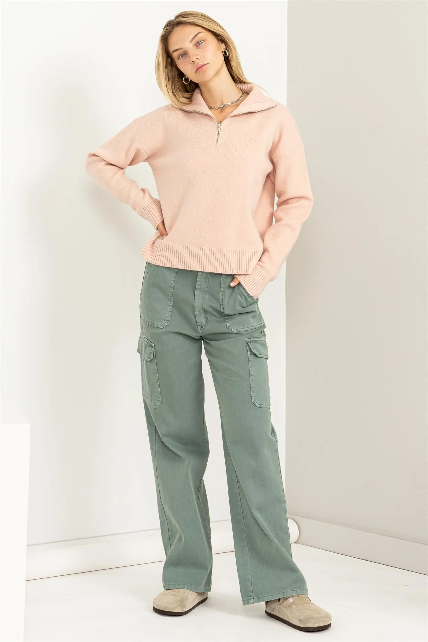 DZ23G026-HIGH WAIST WIDE LEG CARGO PANTS