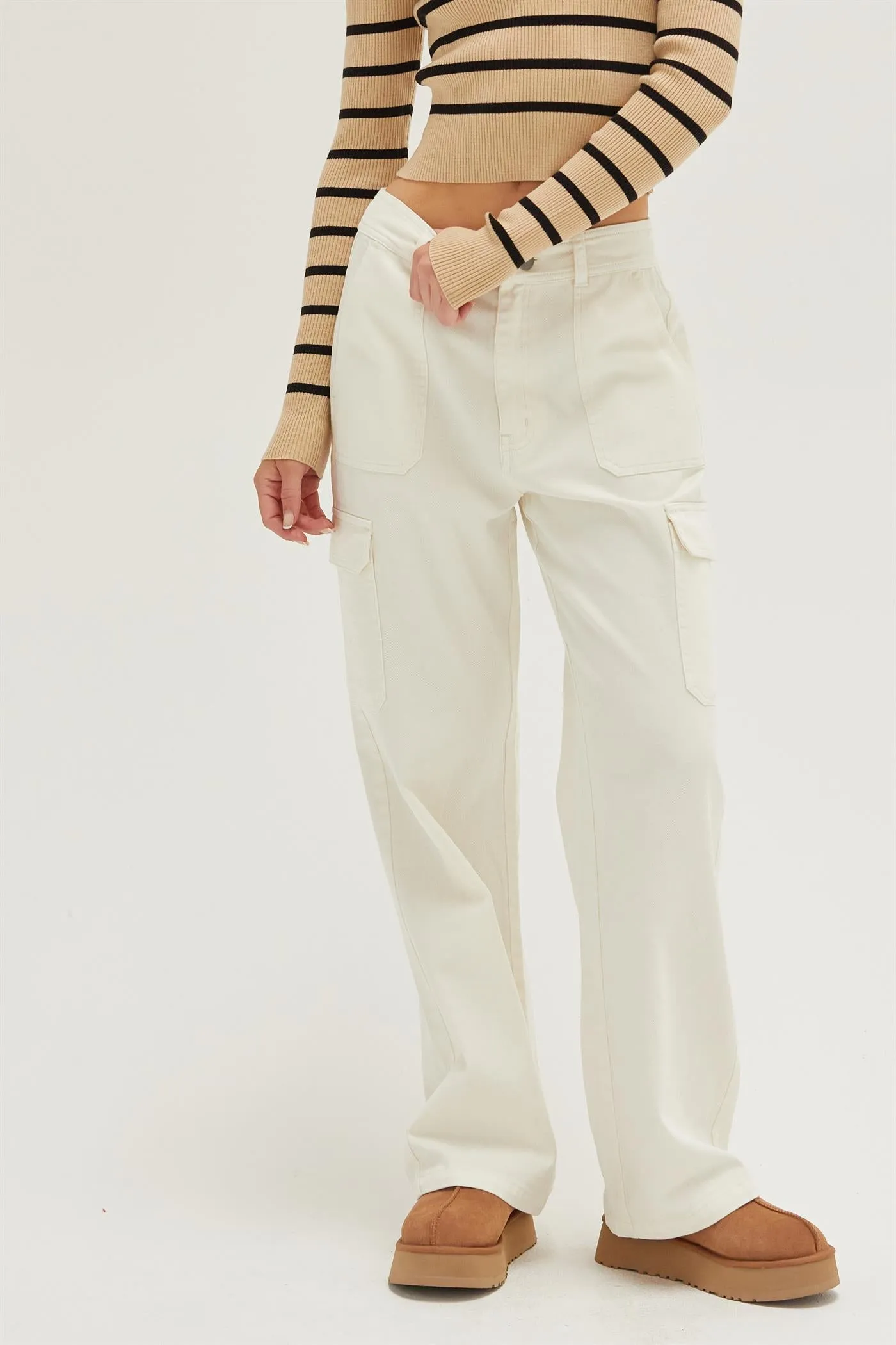 DZ23G026-HIGH WAIST WIDE LEG CARGO PANTS