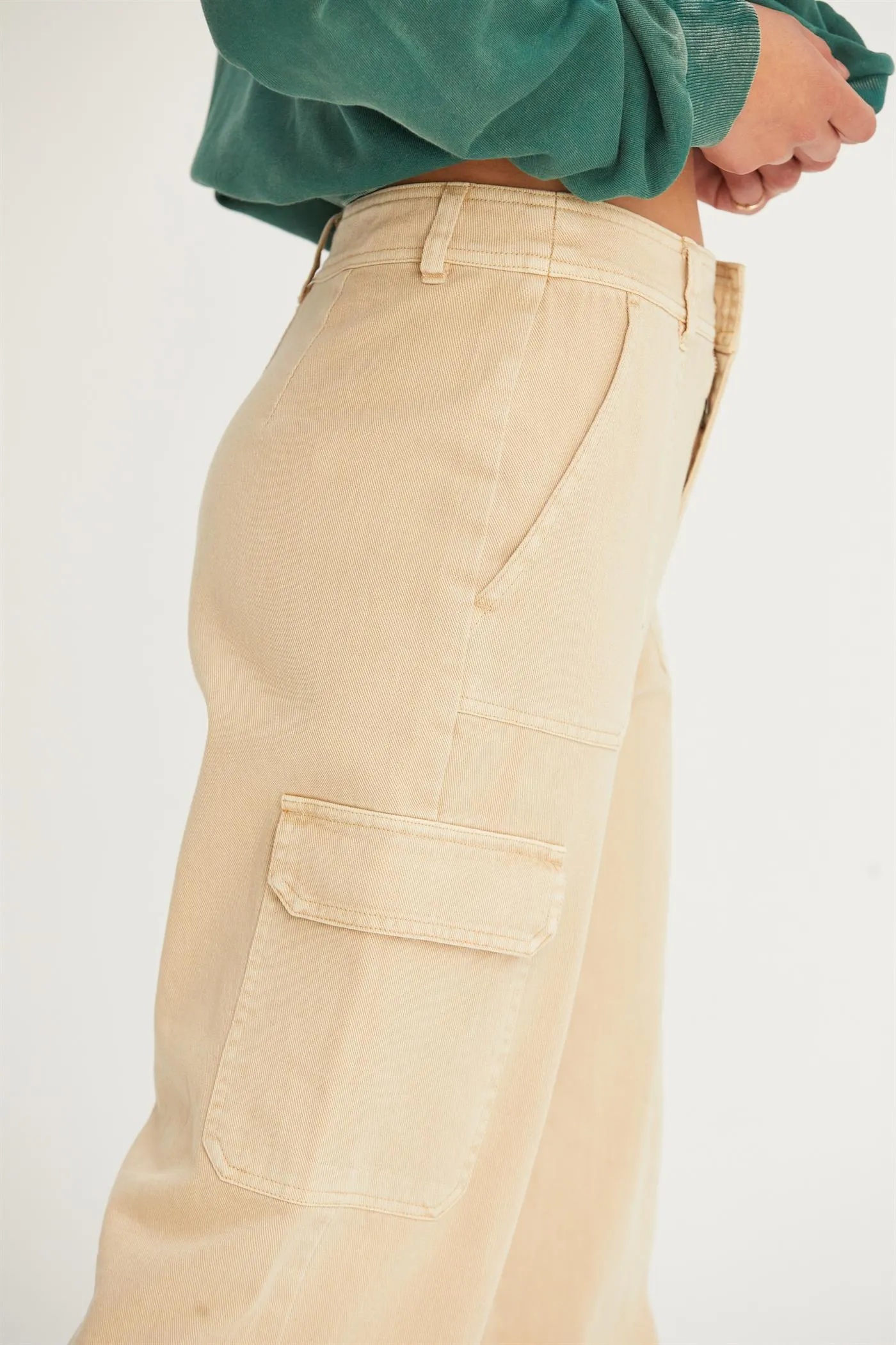 DZ23G026-HIGH WAIST WIDE LEG CARGO PANTS