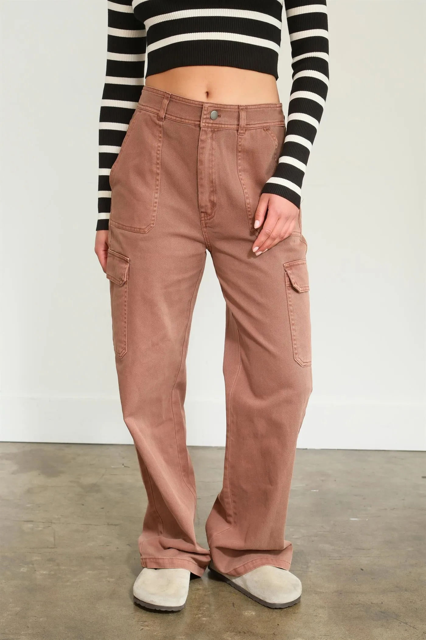 DZ23G026-HIGH WAIST WIDE LEG CARGO PANTS