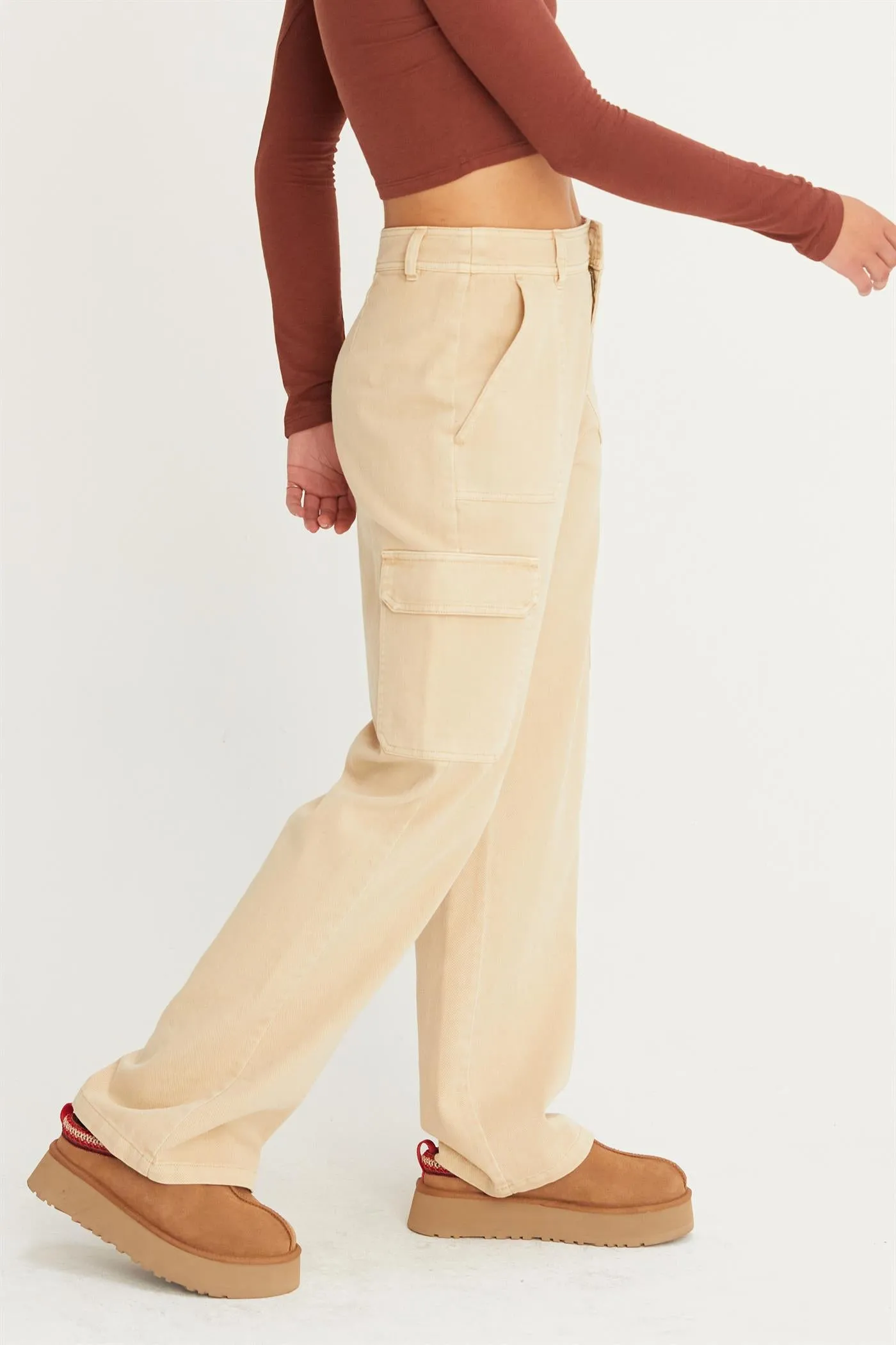 DZ23G026-HIGH WAIST WIDE LEG CARGO PANTS