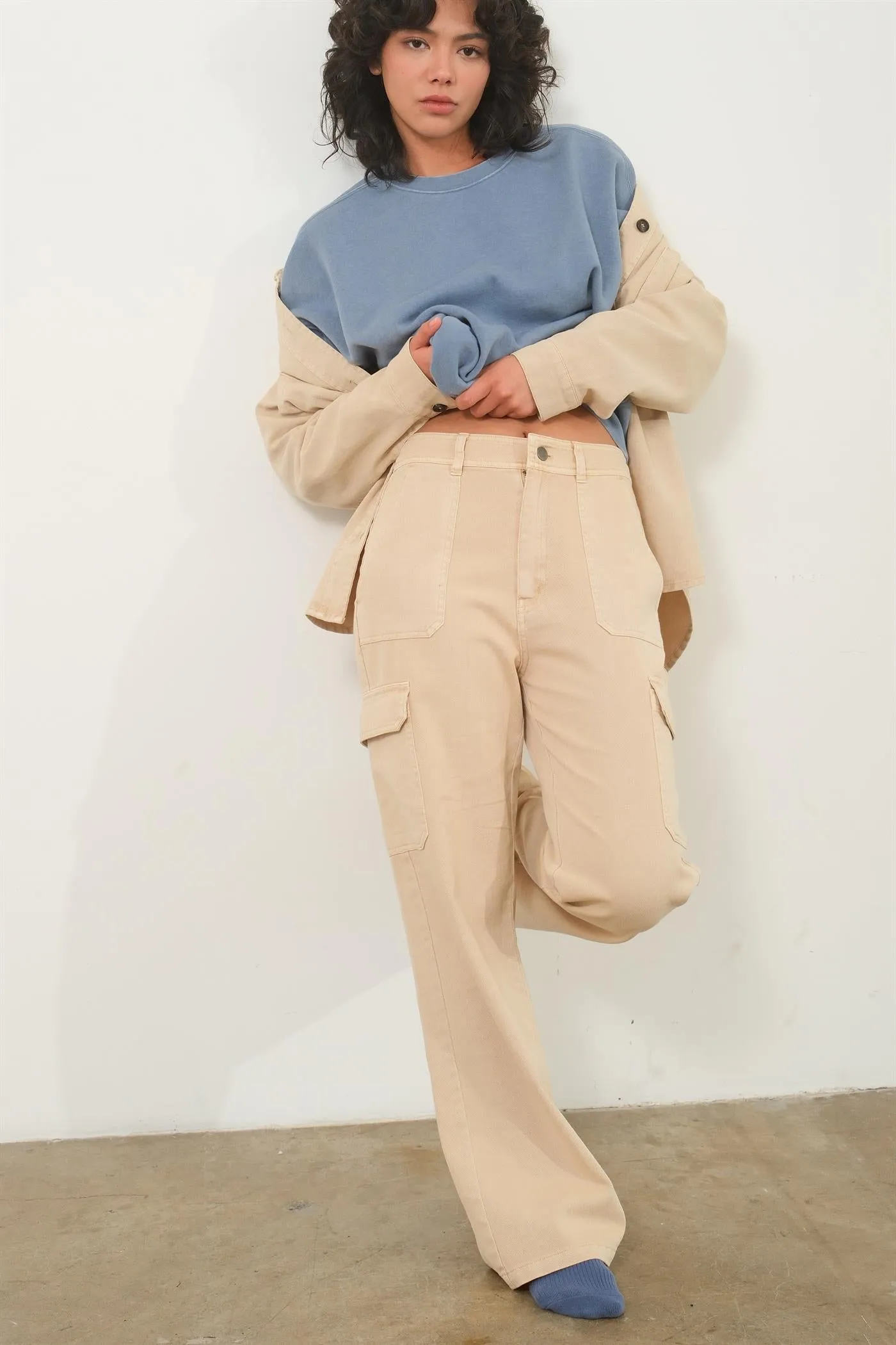 DZ23G026-HIGH WAIST WIDE LEG CARGO PANTS