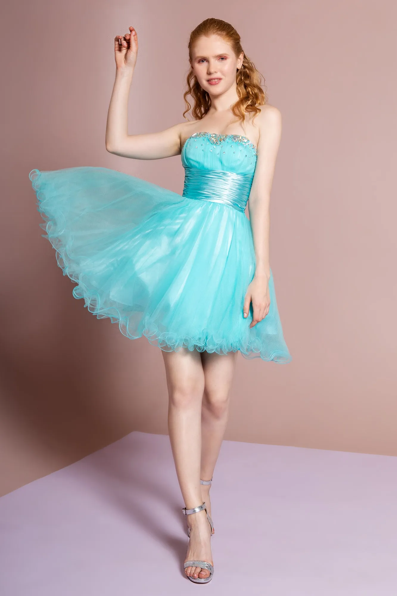Elizabeth K - GS1052 - Sweetheart Beaded Tulle Cocktail Dress - Short