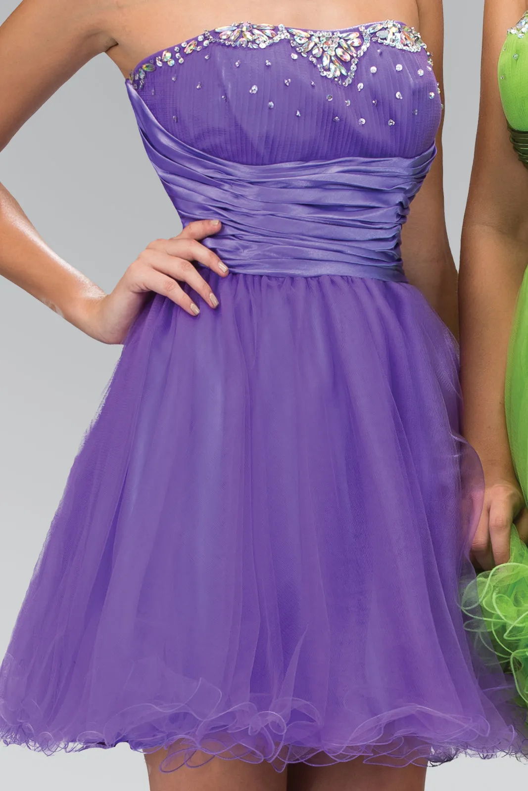 Elizabeth K - GS1052 - Sweetheart Beaded Tulle Cocktail Dress - Short