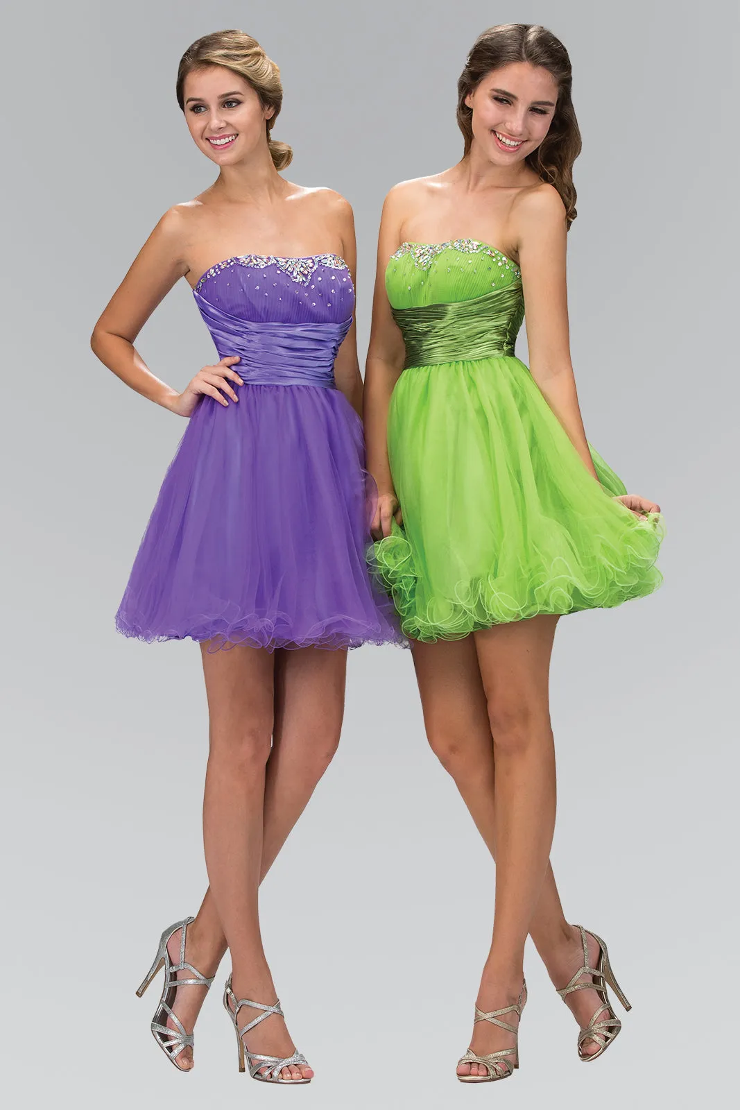 Elizabeth K - GS1052 - Sweetheart Beaded Tulle Cocktail Dress - Short