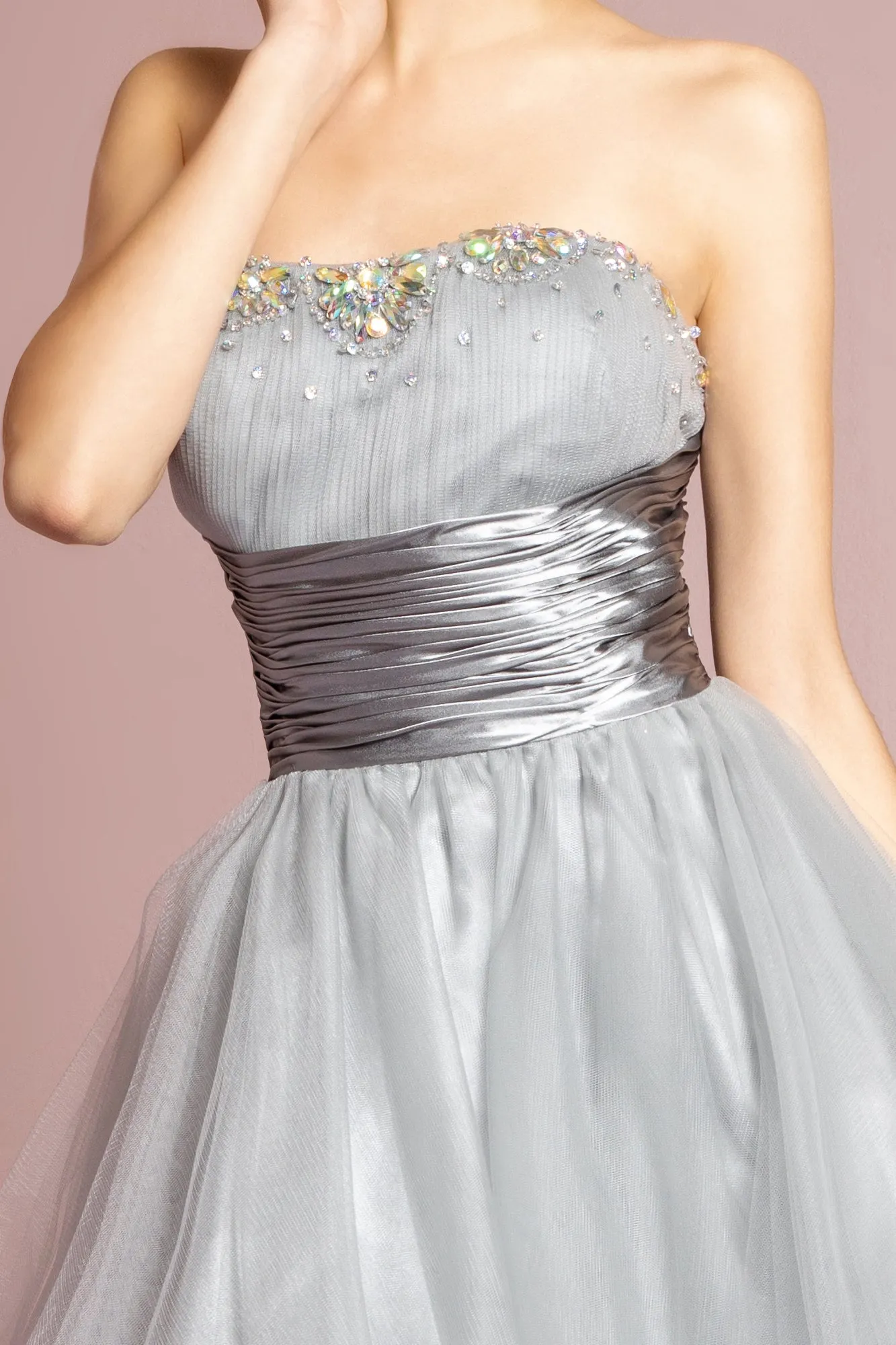 Elizabeth K - GS1052 - Sweetheart Beaded Tulle Cocktail Dress - Short